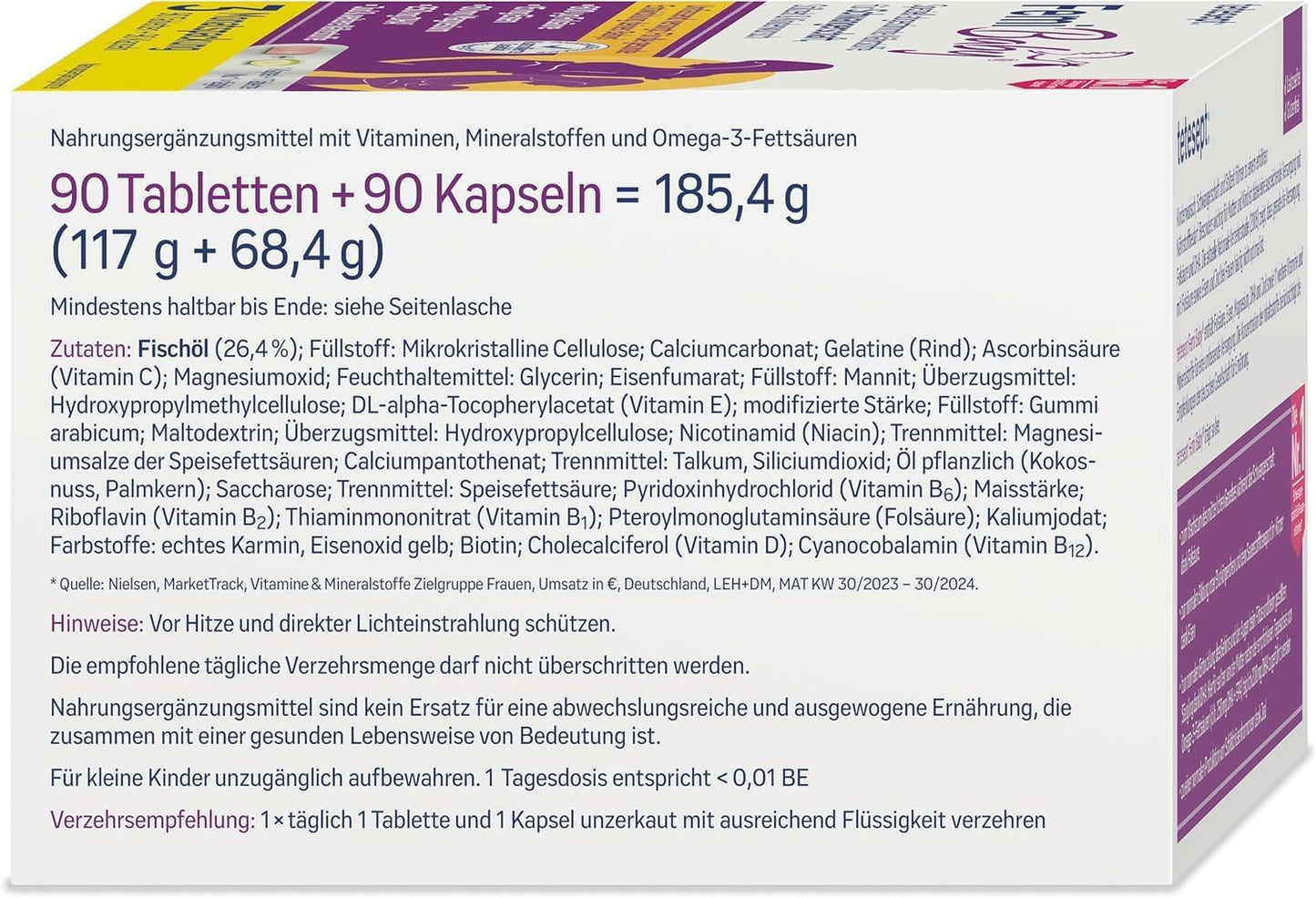 Tetesept Femi Baby – 16 Nährstoffe für Kinderwunsch, Schwangerschaft &amp; Stillzeit – mit Folsäure, Eisen, Jod + DHA – 1 x 3-Monats-Packung mit 90 Tabletten + 90 Kapseln 