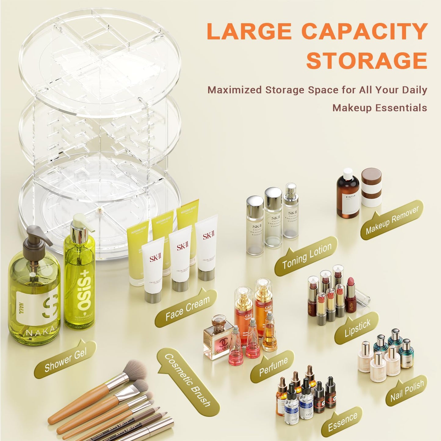 Auxmir Schminktisch Organizer mit 9 einstellbaren Stufen, Make Up Organizer 360° Drehbar, Extra Größer Kosmetik Hautpflege Organisieren 