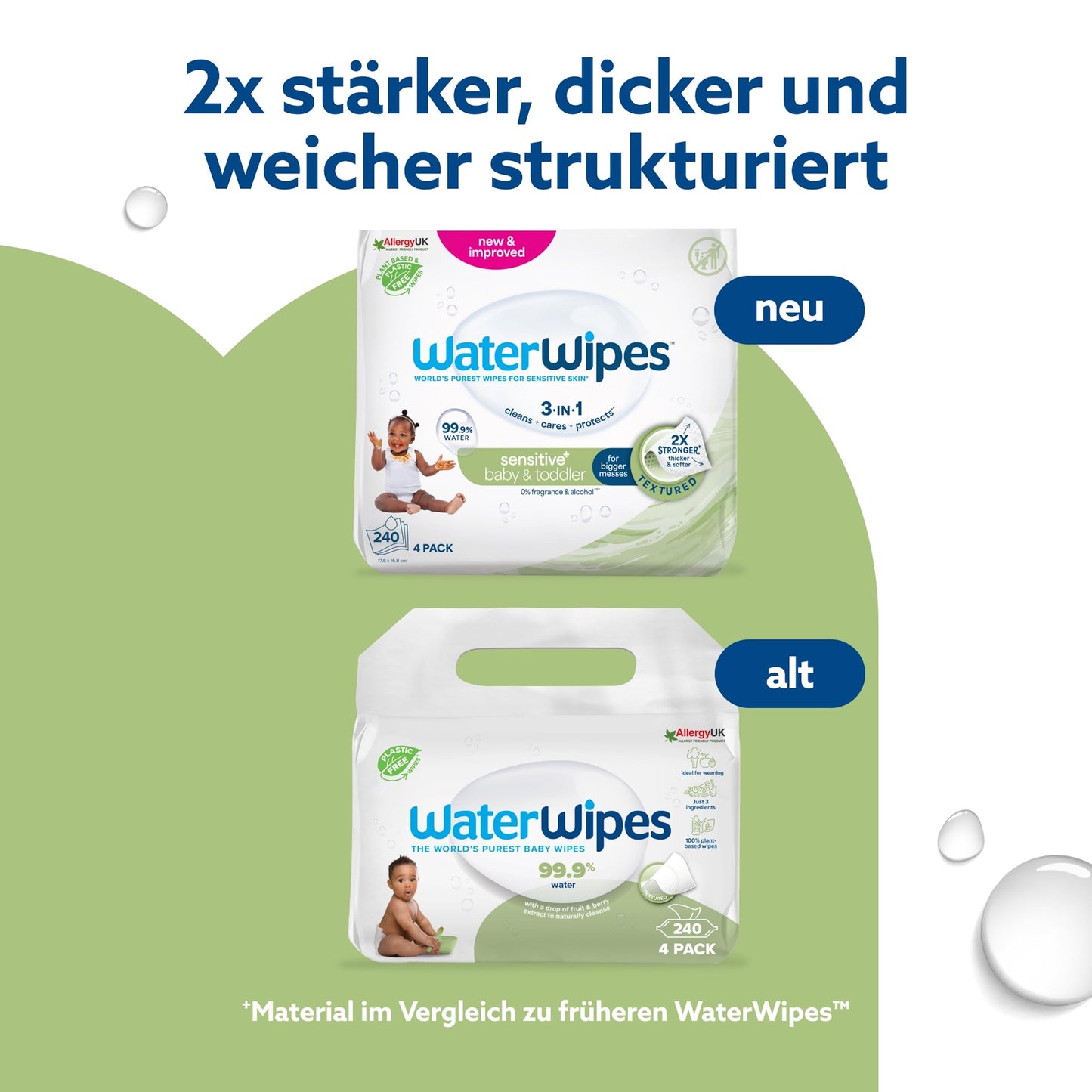 WaterWipes Sensitive+ Baby & Toddler Wipes, 3-in-1 Cleansing, Care, Protection, 99.9% Water, Fragrance-Free