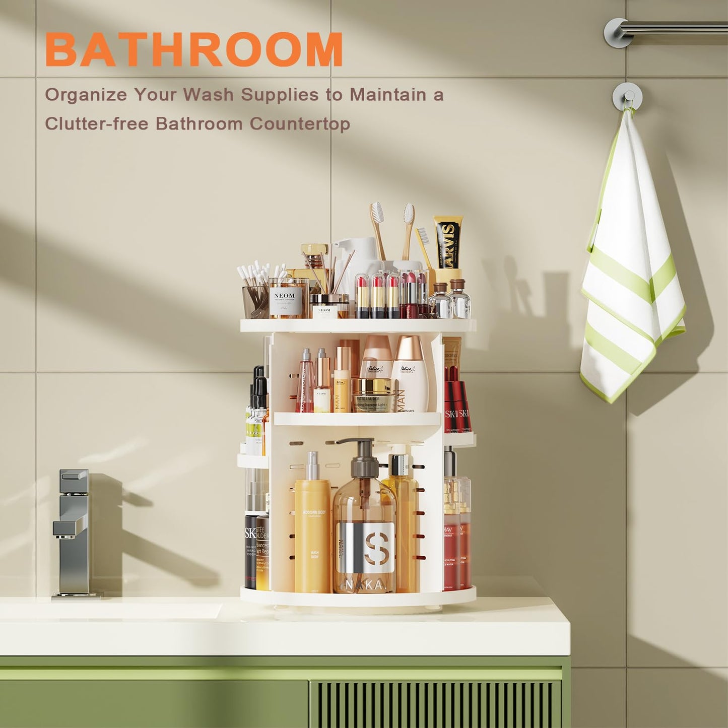 Auxmir Schminktisch Organizer mit 9 einstellbaren Stufen, Make Up Organizer 360° Drehbar, Extra Größer Kosmetik Hautpflege Organisieren 