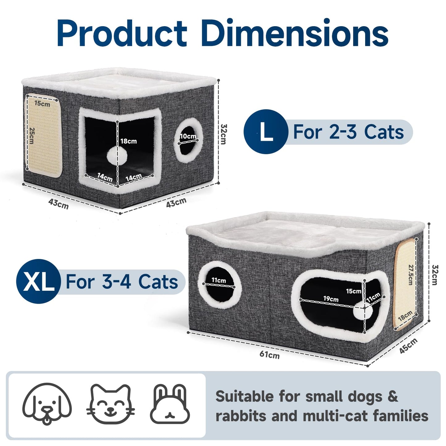 Faltbares Katzenhaus, mit Kratzbrett und Spielball, Katzenhaus Höhle für kleine und mittlere Haustiere 