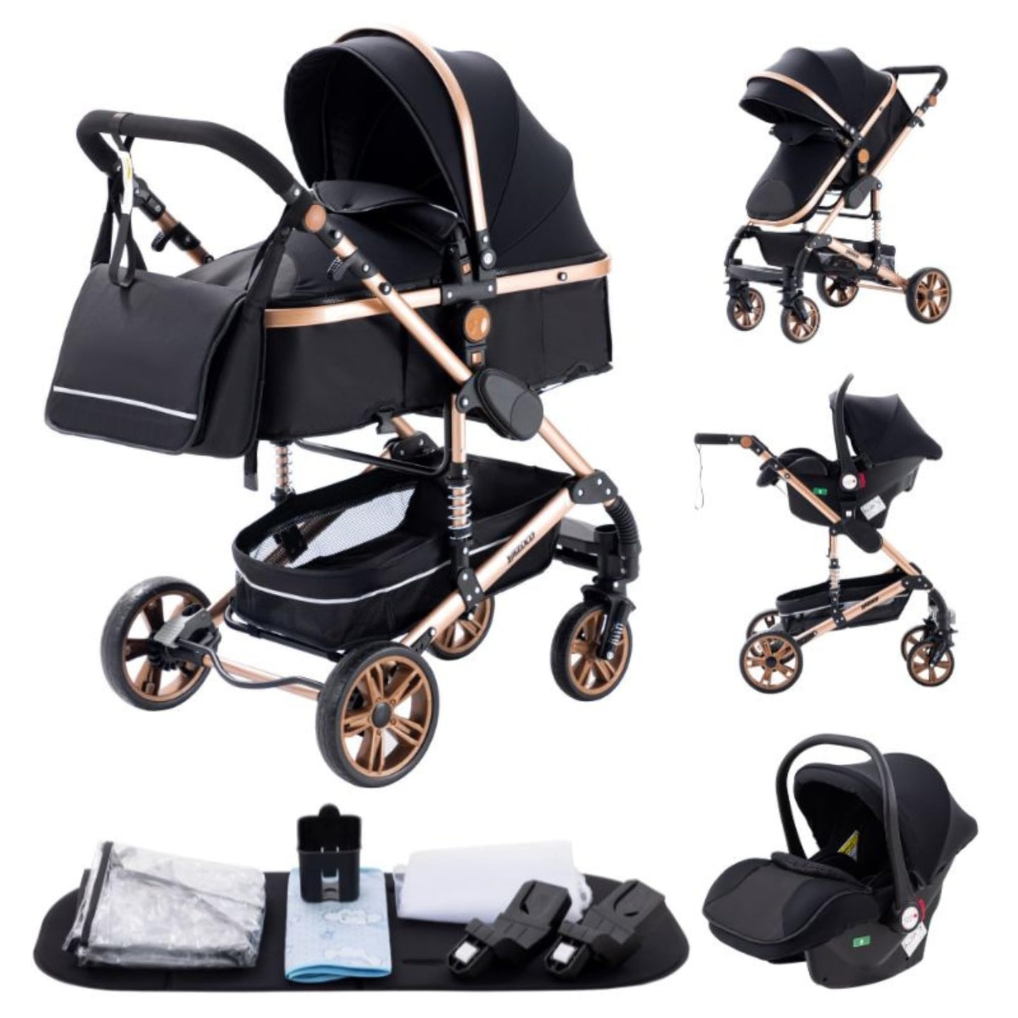 YAZOCO kinderwagen 3 in 1 Buggy Babybett Komplett Set Einem Klick Zusammenklappbarer Kinderwagen, KombiKinderwagen Aluminiumrahmen für Neugeborene 