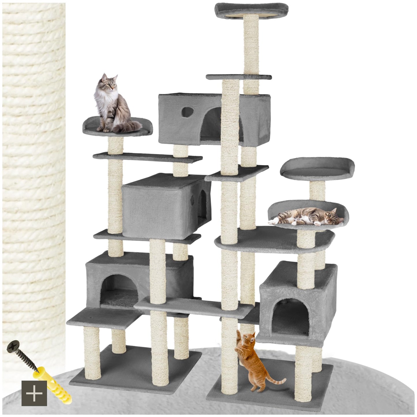 tectake® Katzen Kratzbaum mit Zubehör für Katze groß XXL, Spielturm mit Kratzsäule 