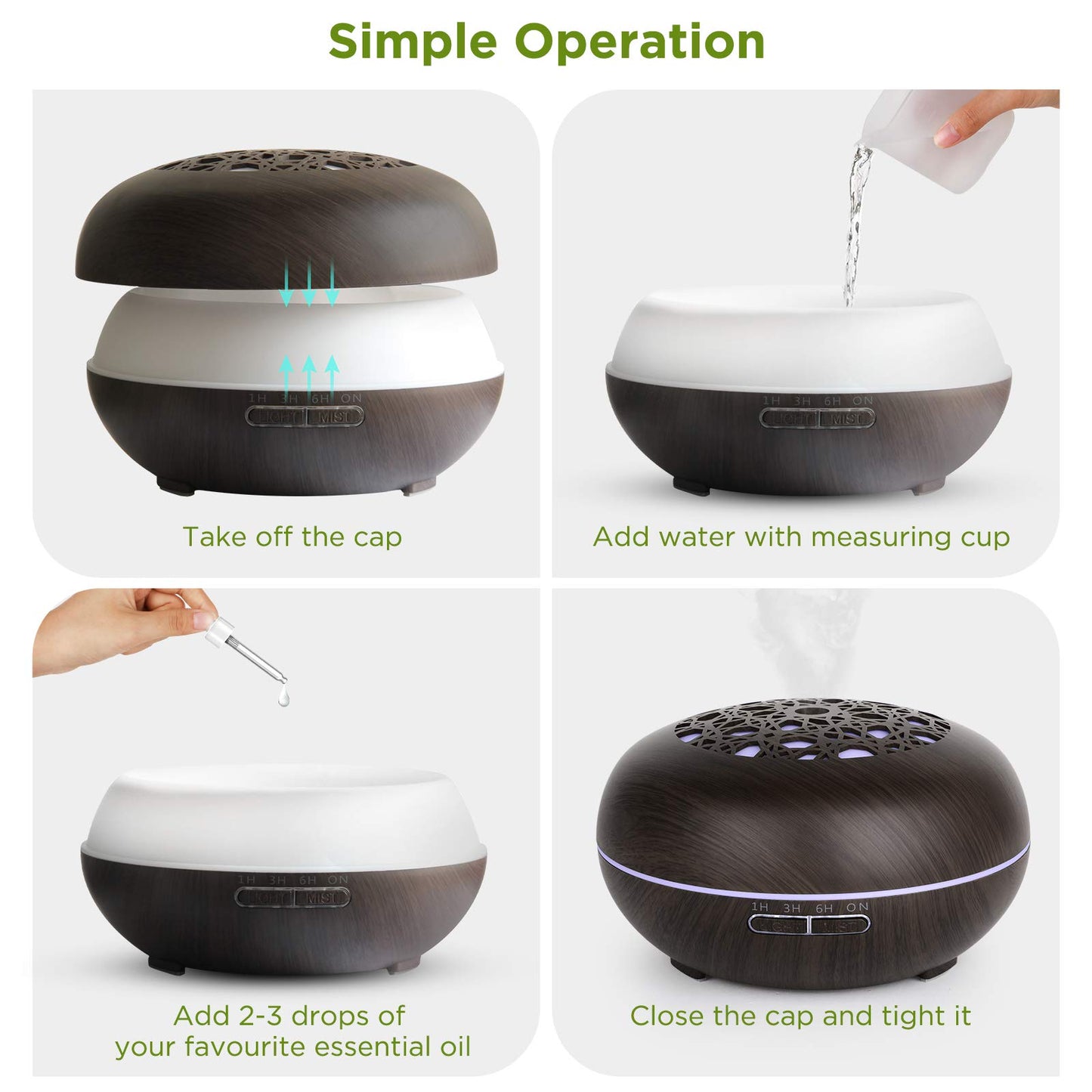 Aroma Diffuser Luftbefeuchter 550ml mit Fernbedienung, Ultraschall Vernebler Duftlampe Öl Diffusor mit 7 Farben LED 