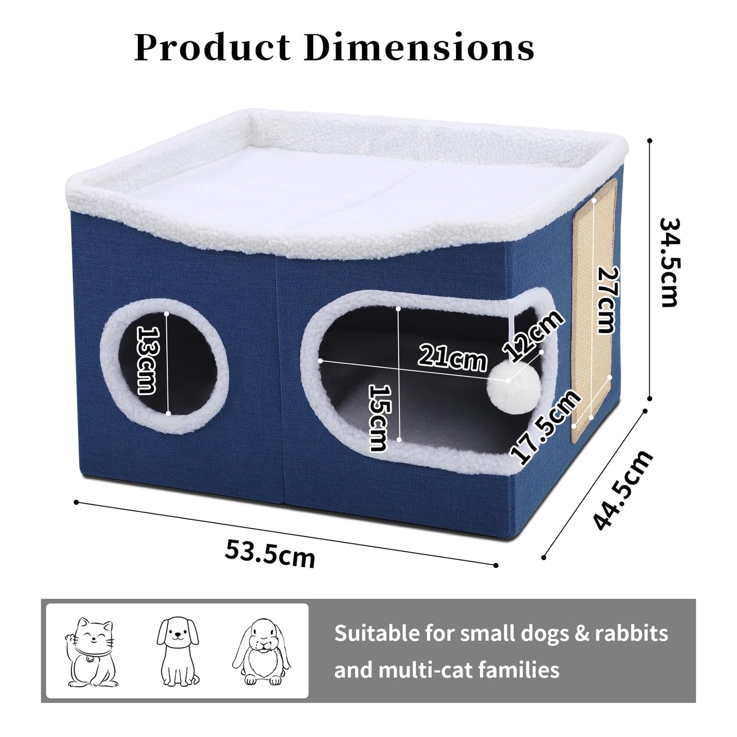 Faltbares Katzenhaus, mit Kratzbrett und Spielball, Katzenhaus Höhle für kleine und mittlere Haustiere 