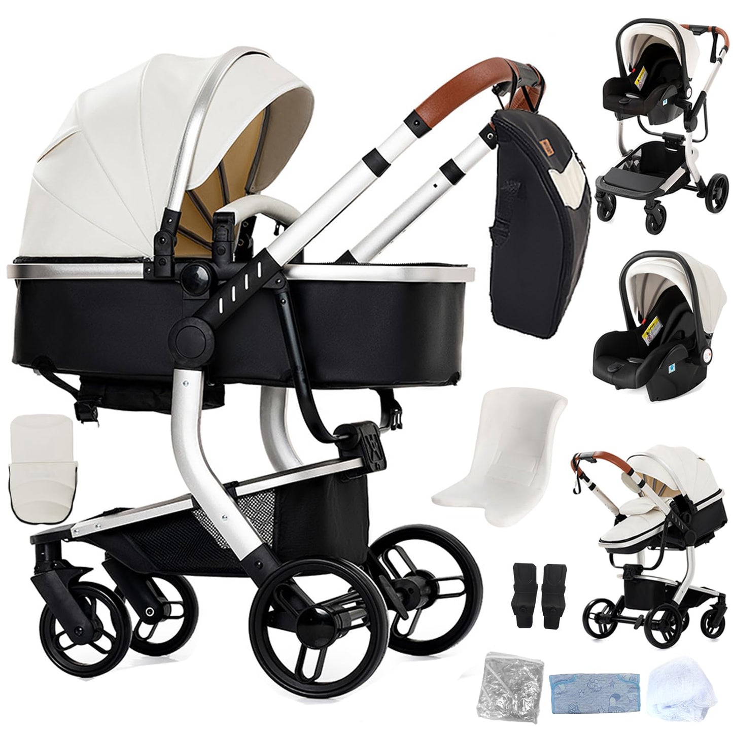 Reenborn 3-in-1 Kinderwagen, Buggy mit zwei umkehrbaren Schiebemodi, Kinderwagen mit Gestell aus Aluminiumlegierung, Babywagen, 3-in-1 Komplettset mit Ein-Klick-Faltmechanismus 