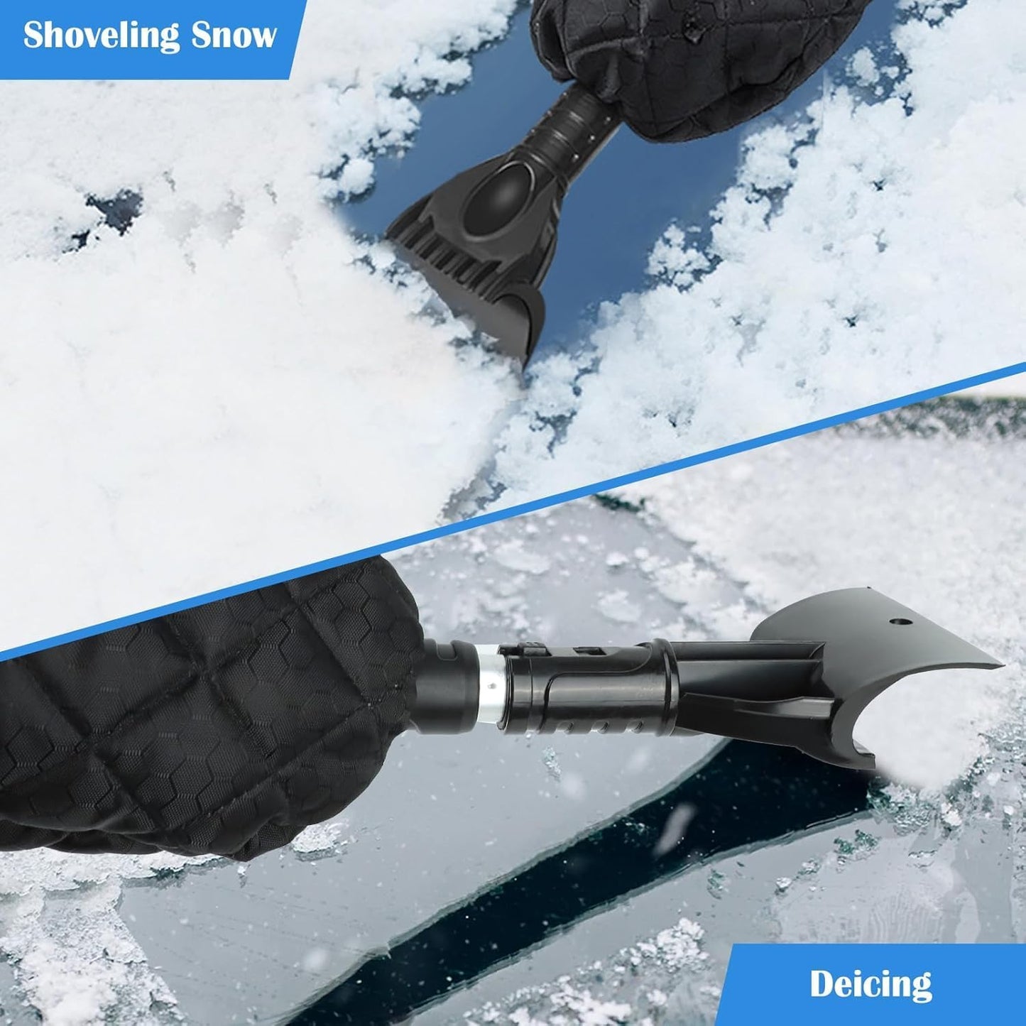 Multifunktionaler Schneebesen Eiskratzer Auto, Wärmender Scheibenkratzer mit Handschuh Auto 