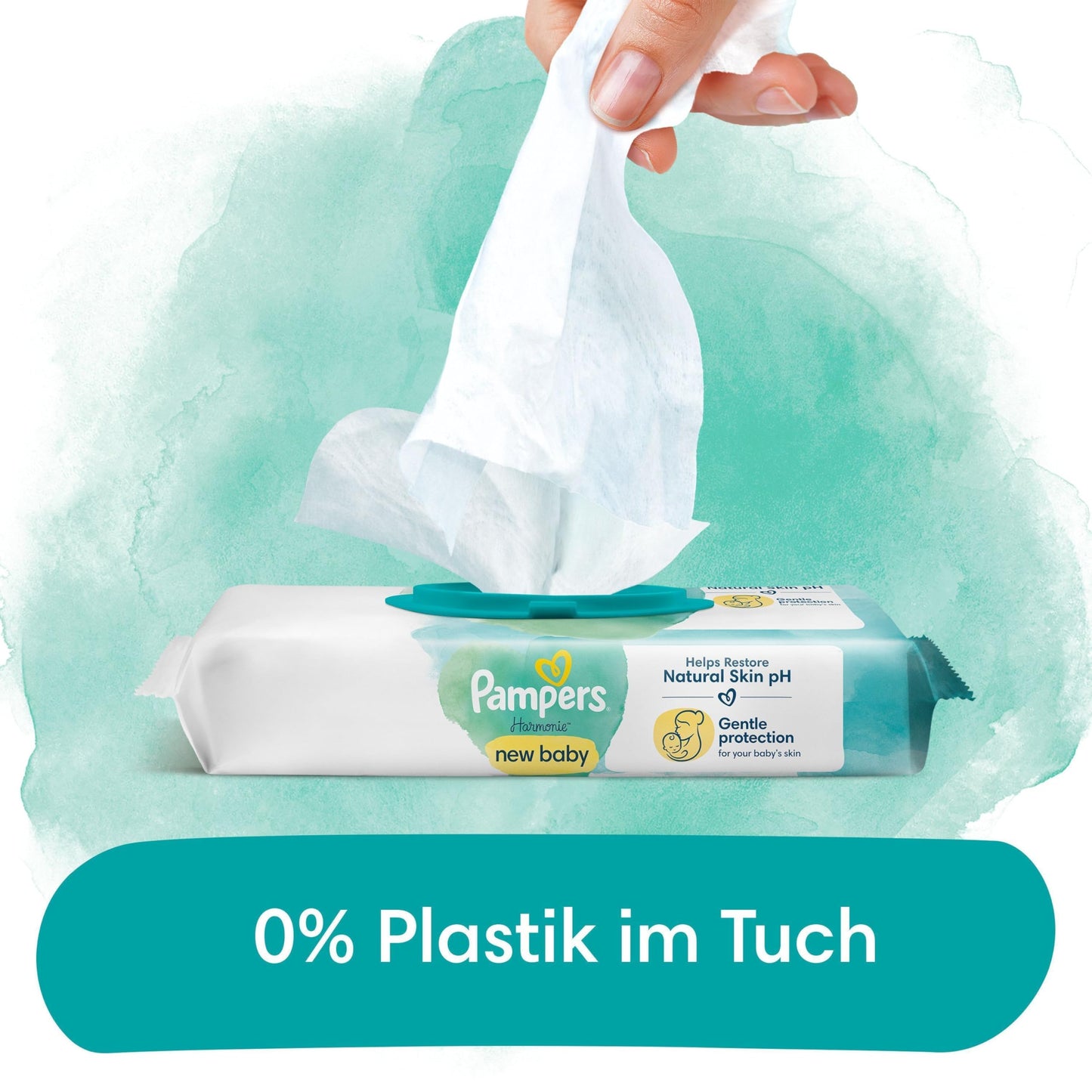 Pampers Harmonie Aqua Feuchttücher, den natürlichen pH-Wert der Haut wiederherzustellen, leichte Lotion mit 99% Wasser