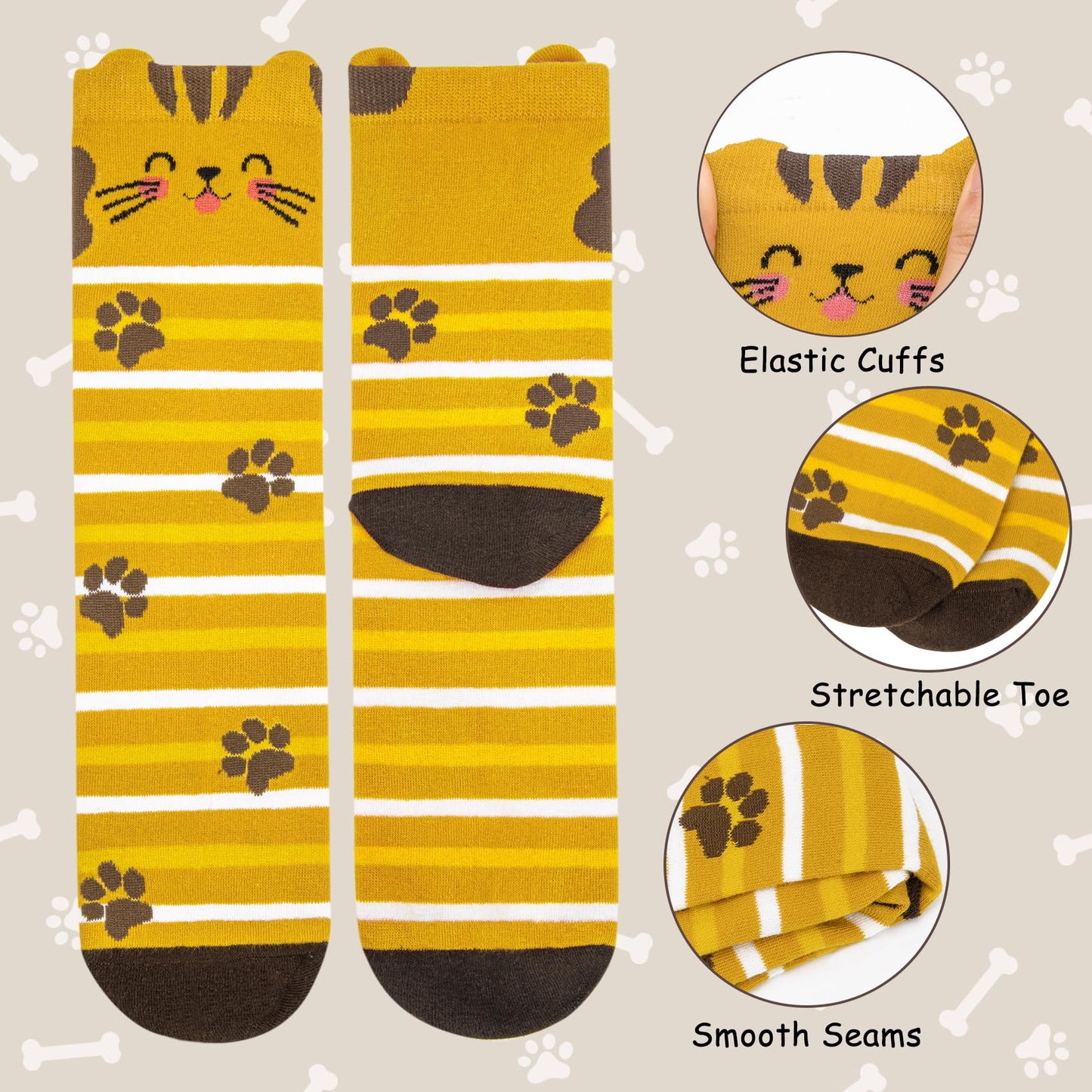 Chalier Cozy 5 Paar Damen Socken Hunde Katzen Motiven, Baumwolle