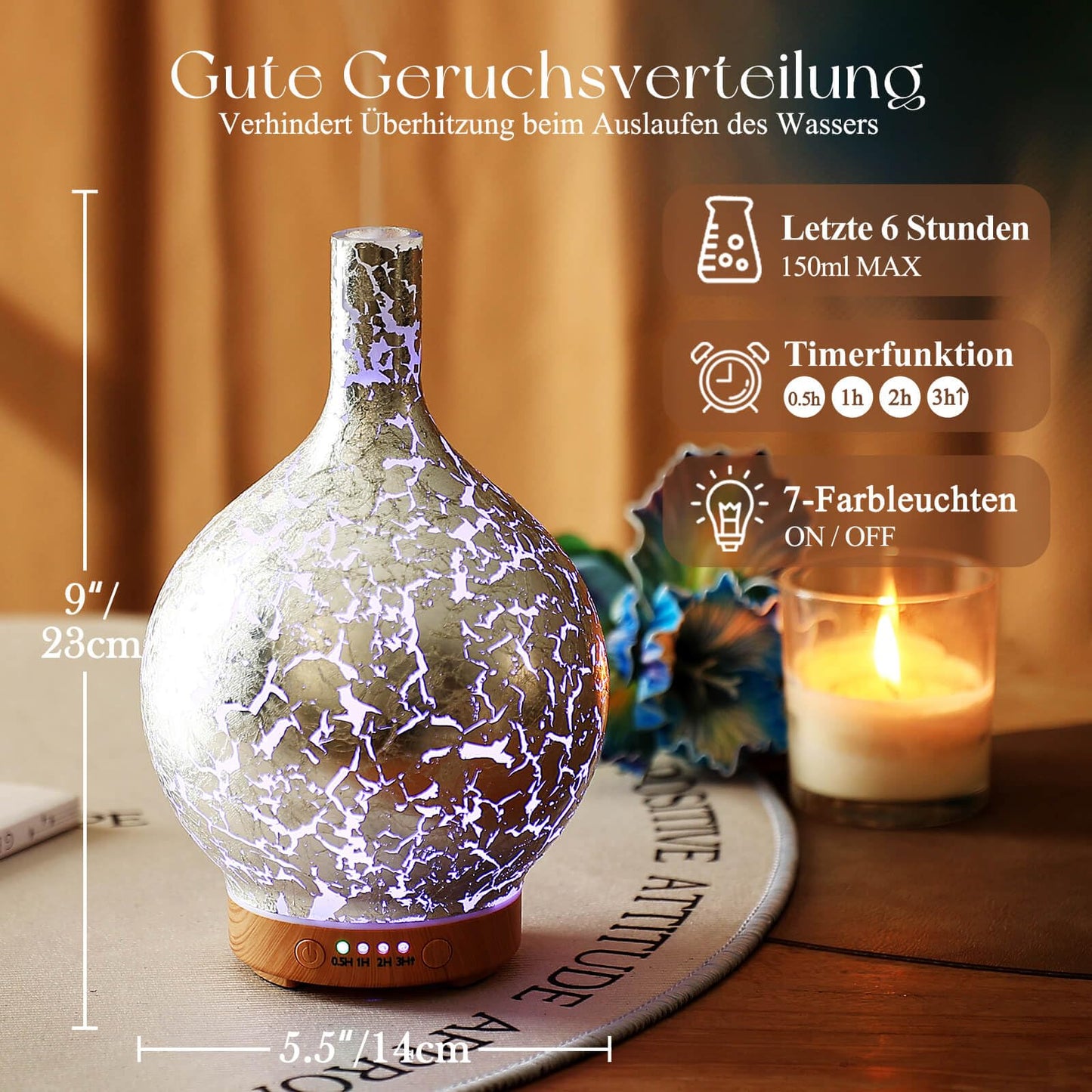 Aroma Diffuser Luftbefeuchter,150ml Luftbefeuchter Ultraschall Leise 7 farbwechselnde LEDs 