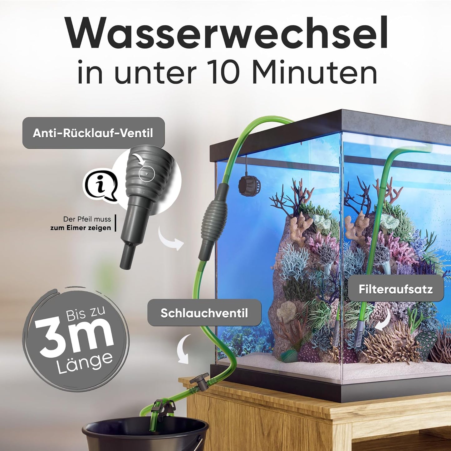 Wasserwechsel im Aquarium – Aquarium-Reinigungsset &amp; Aquarium-Absaugvorrichtung für Kies &amp; Sand mit Schlauchventil – 