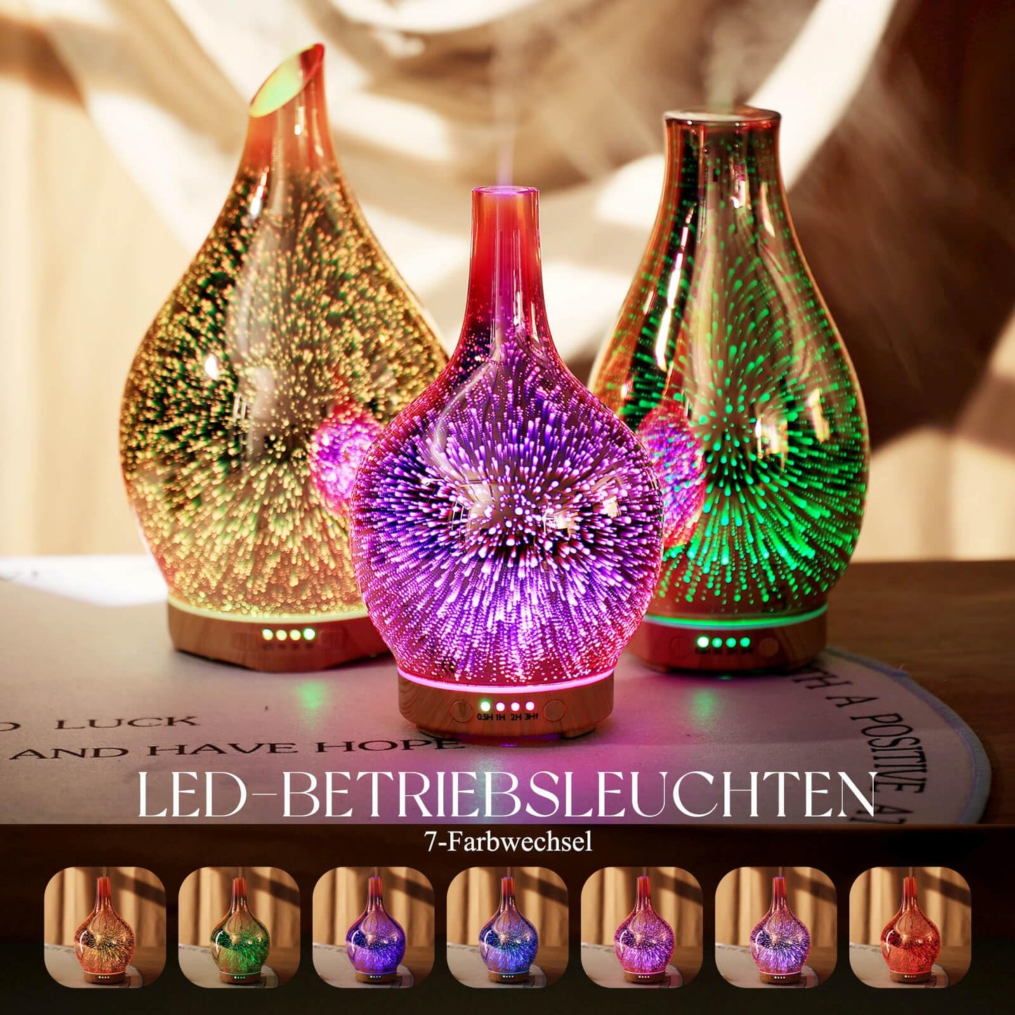 Aroma Diffuser Luftbefeuchter,150ml Luftbefeuchter Ultraschall Leise 7 farbwechselnde LEDs 