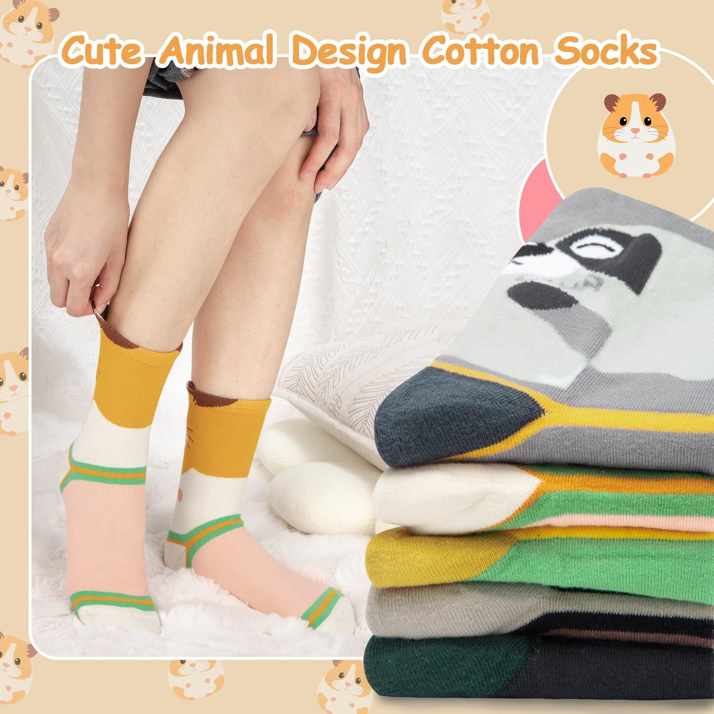 Chalier Cozy 5 Paar Damen Socken Hunde Katzen Motiven, Baumwolle