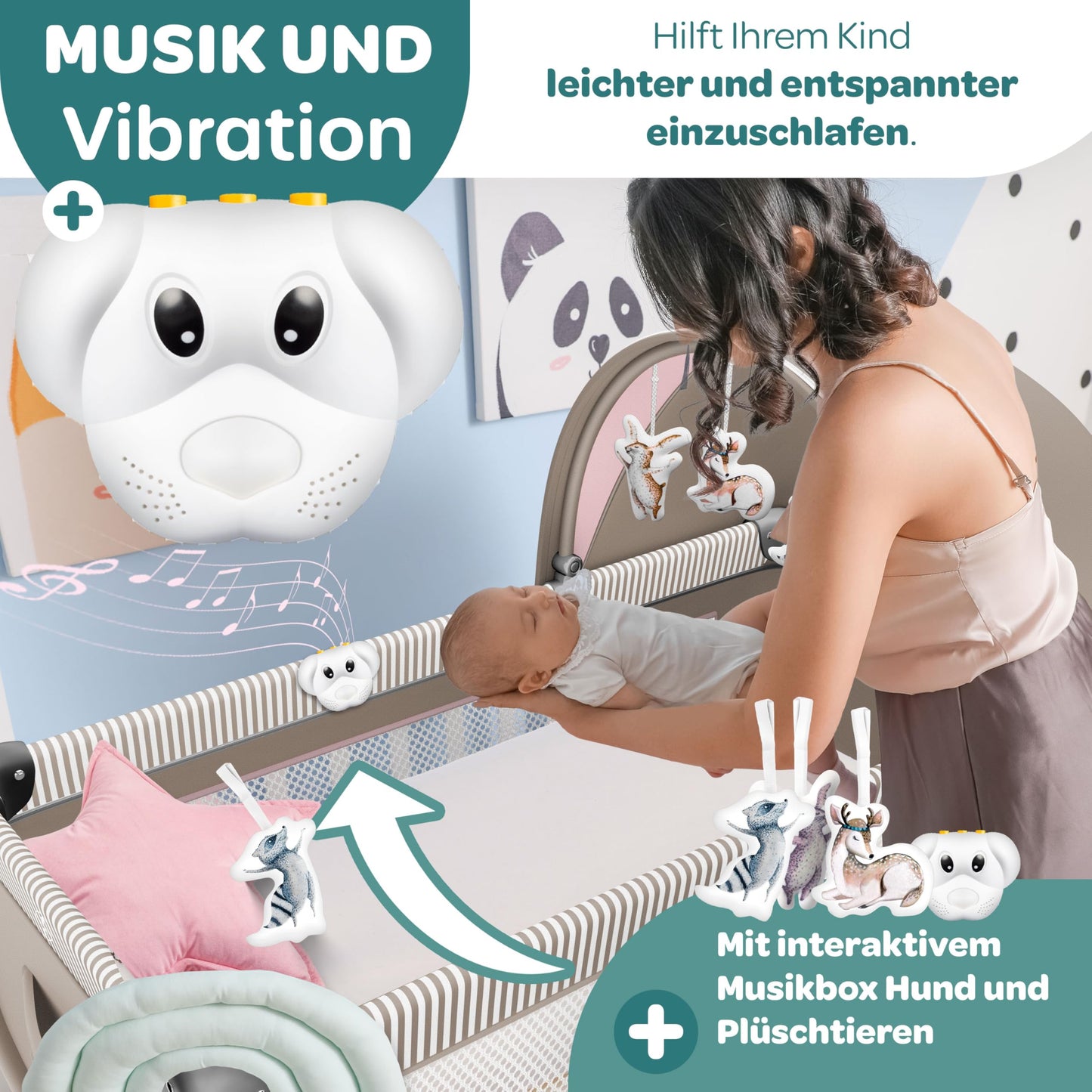 Kidiz Babybett, Reisebett, faltbar mit Matratze und Rollen, 120 x 60 cm, Seiteneingang 