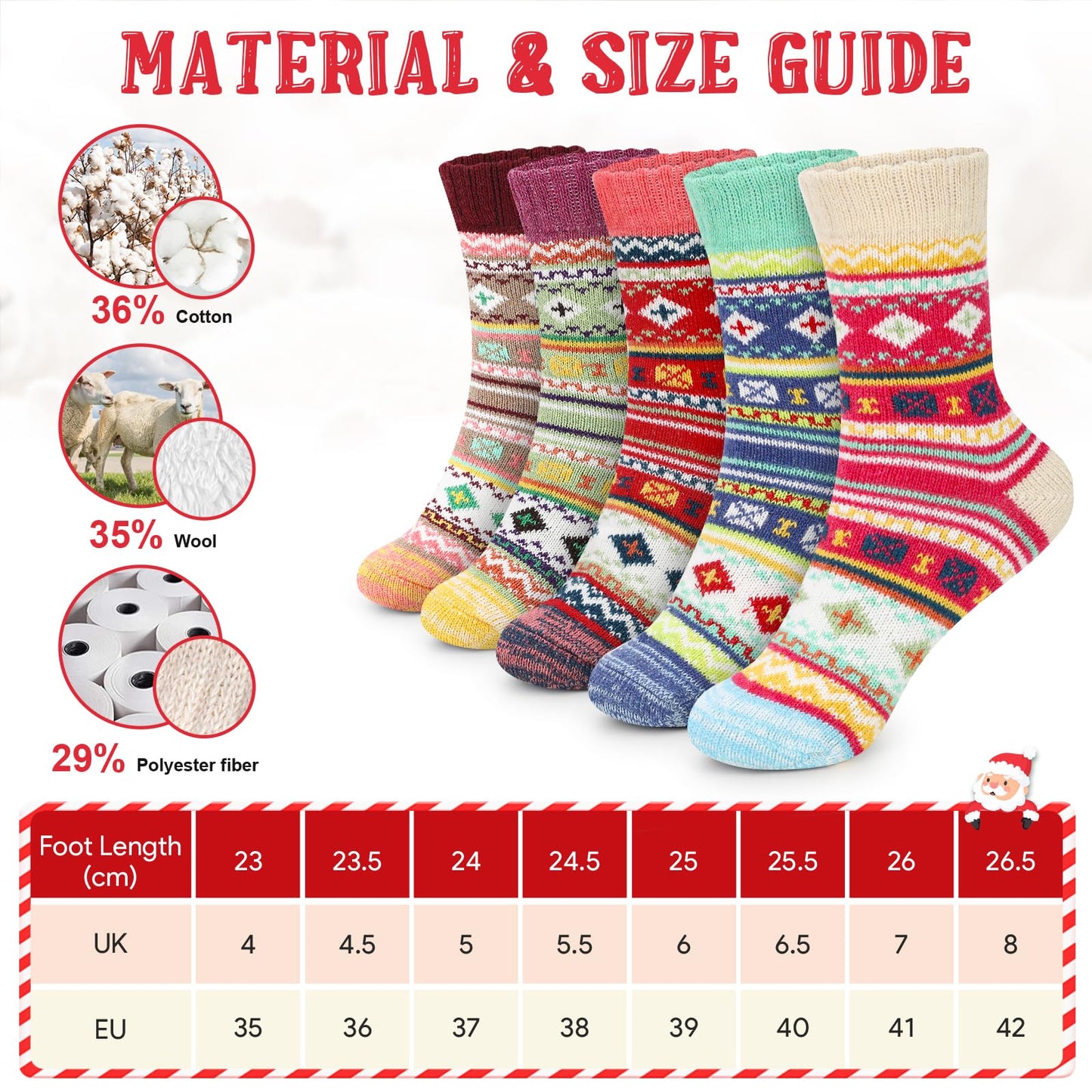 Airabc 5 Paar Damen-Thermosocken, warme Wintersocken, farbenfroh, kuschelig und atmungsaktiv 