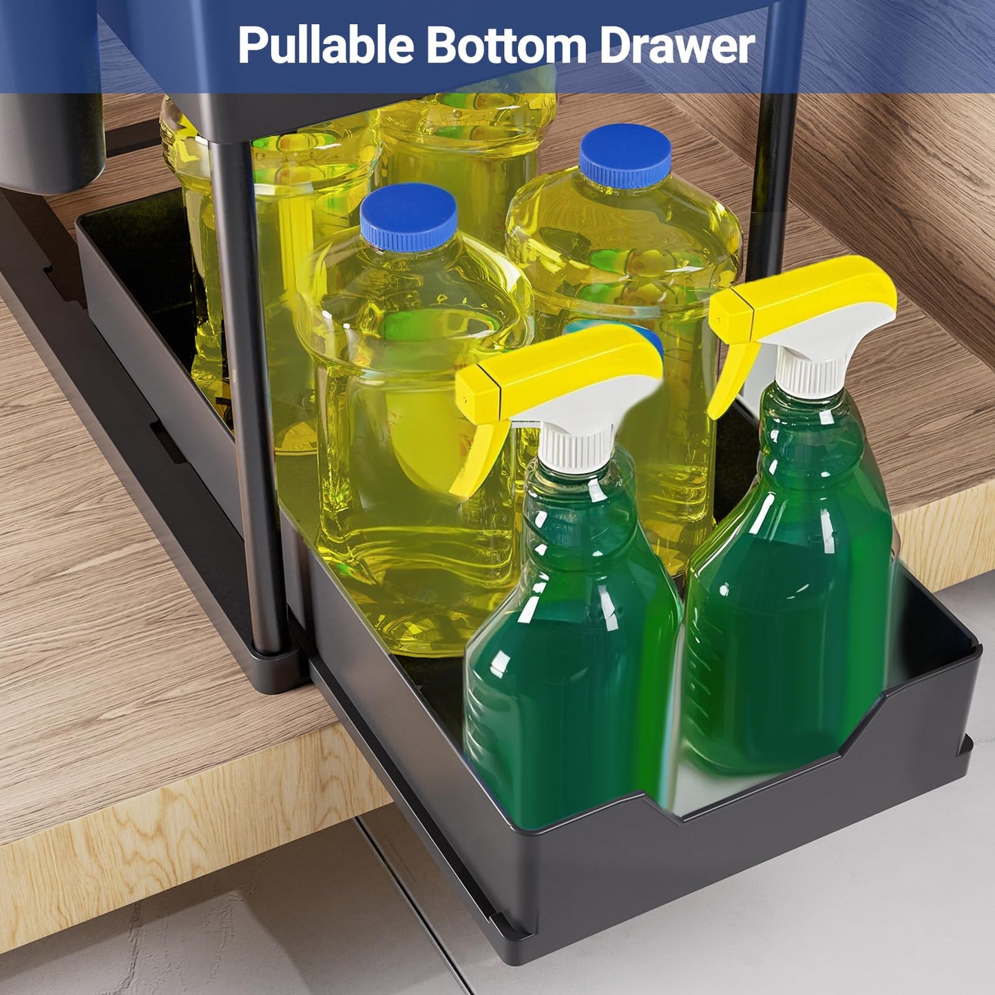 Puricon Unter Waschbecken Regal Spülschrank Organizer, 2 Etagen Standregal Küche Arbeitsplatte Regal Organizer 