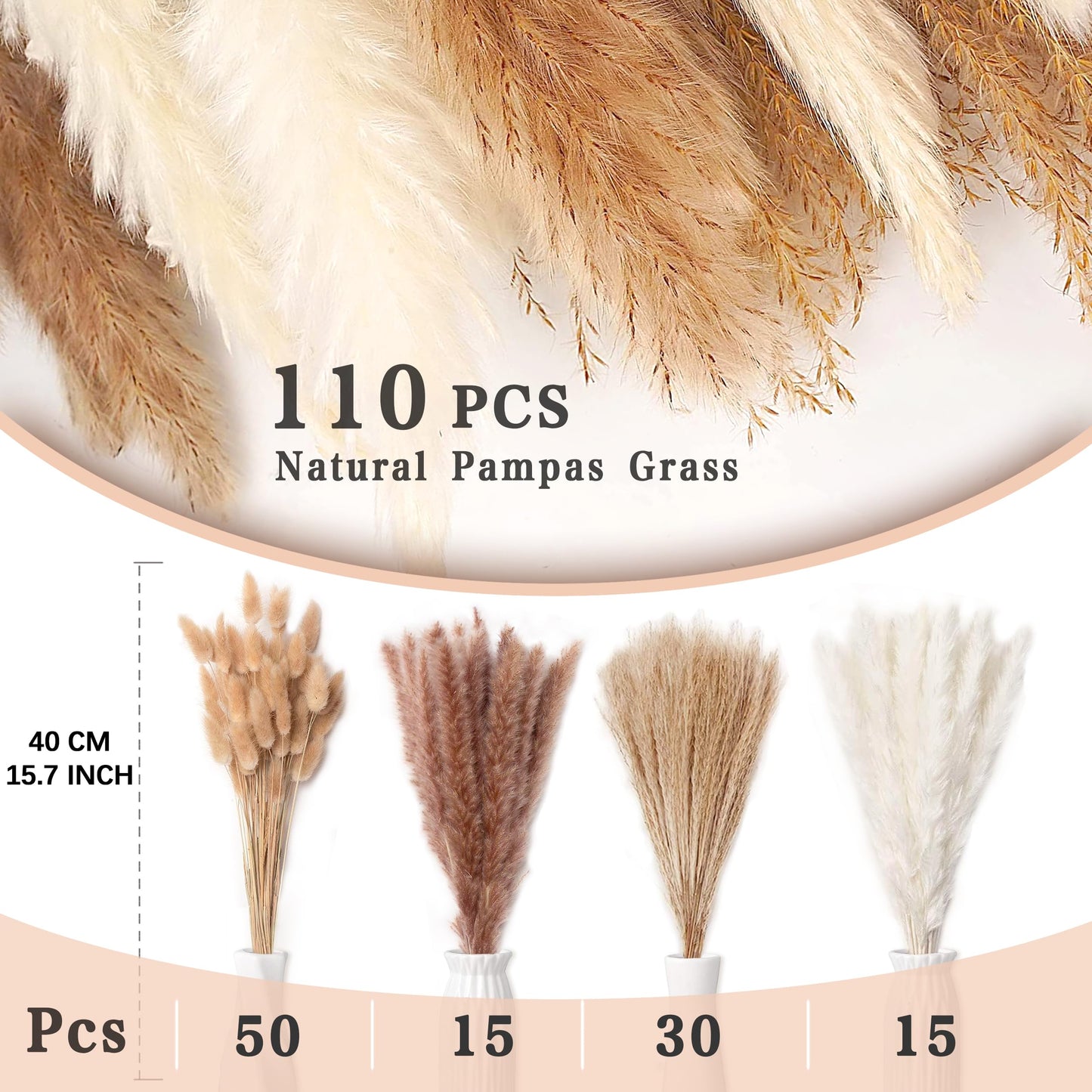 Pampasgras Getrocknet - Natürlich, Braun, Trockenblumen Strauß Dried Flowers, für Heim Decor 