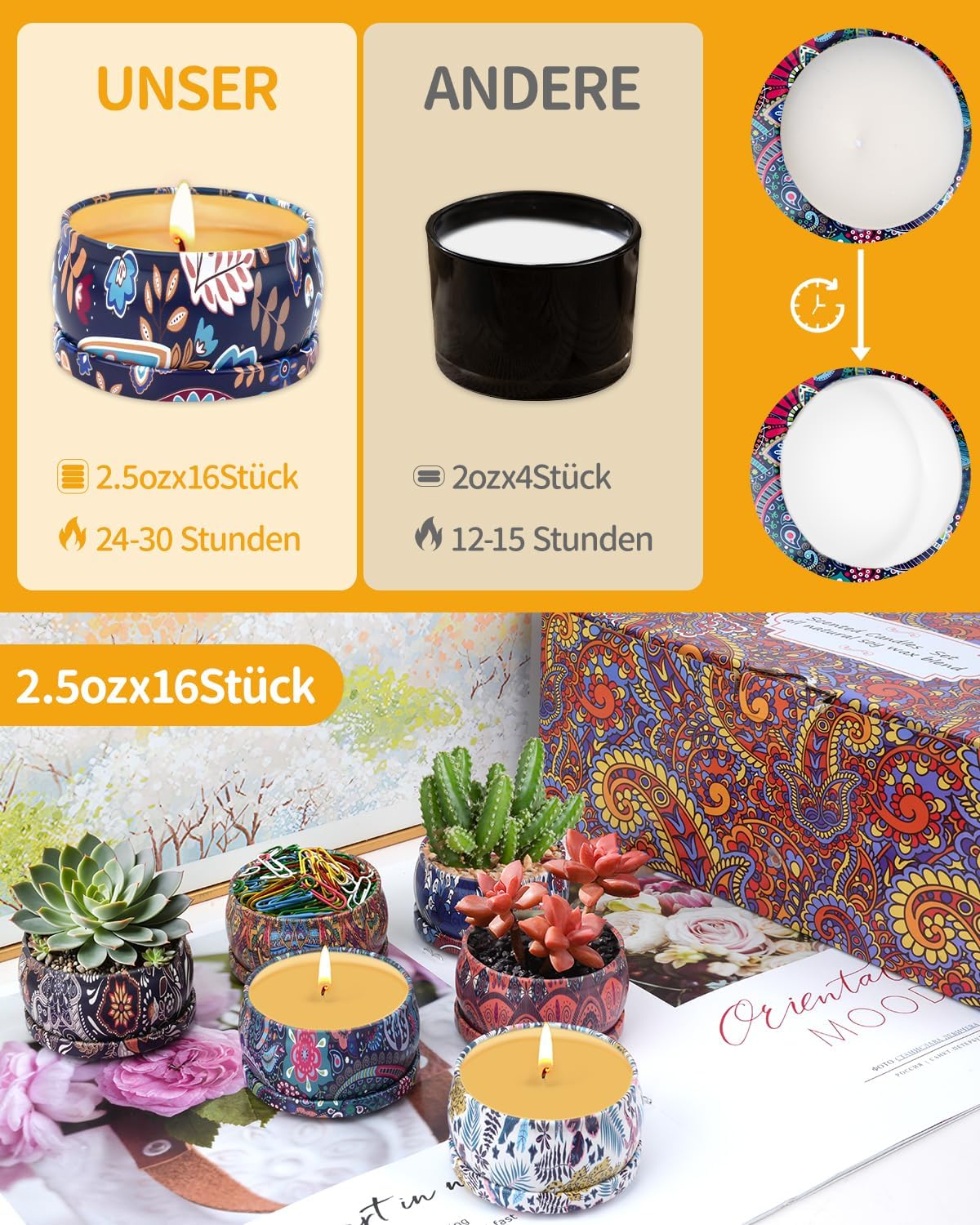 Duftkerzen für Frauen, Duftkerzen-Geschenkset, 16er-Pack Duftkerzen im Glas, 180 Stunden Brenndauer, 100 % Sojawachs