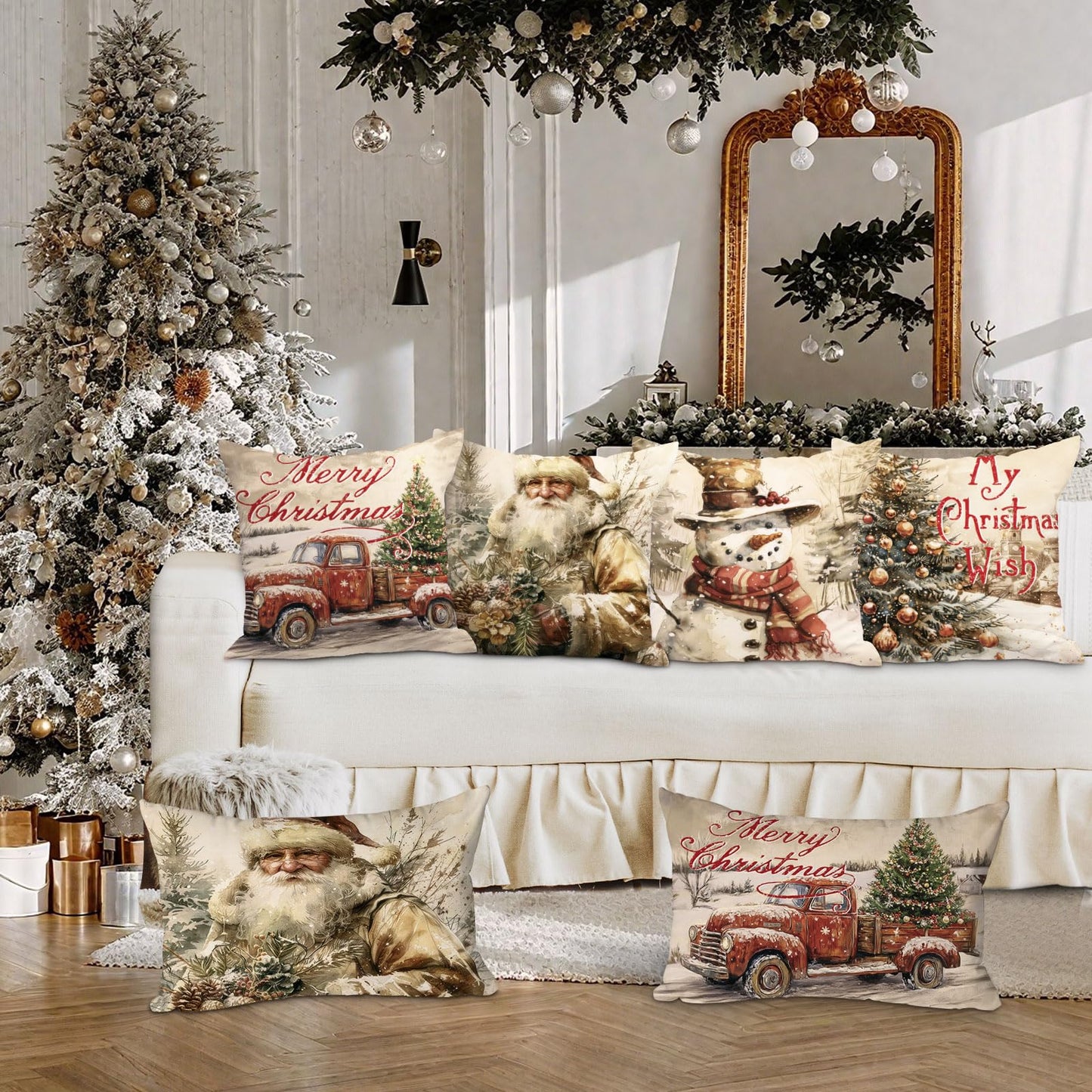 Lanpn Weihnachten Kissenbezug 4 stück, Weihnachtskissenbezug, Kissenbezüge für Winter Heim Schlafzimmer Wohnzimmer Sofa Couch 
