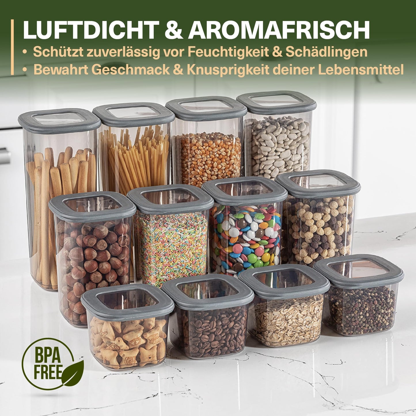 Lebensmittelaufbewahrungsbehälter, Vorratsdosen mit luftdichtem Deckel, praktischer Organizer für die Küche 