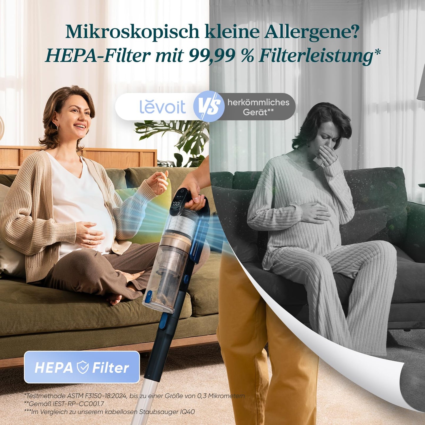 Akku Staubsauger -Levoit - Laufzeit für 75㎡ -4-in-1 Vacuum Cleaner - 99,9 Prozent Filterleistung