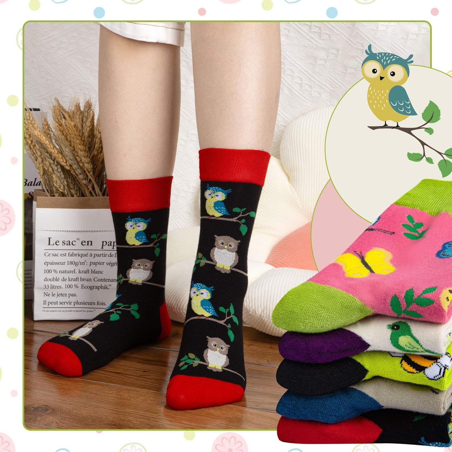 Chalier Cozy 5 Paar Damen Socken Hunde Katzen Motiven, Baumwolle