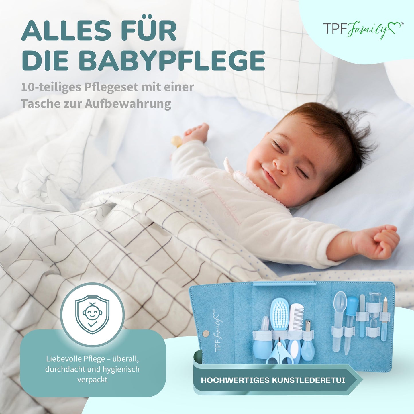 TPFFamily Babypflegeset für Neugeborene (Rosa) – 10-teiliges Set mit hochwertiger Babynagelschere, Nasensauger, Bürste und mehr – Ideal als erste Ausstattung und für die tägliche Pflege 