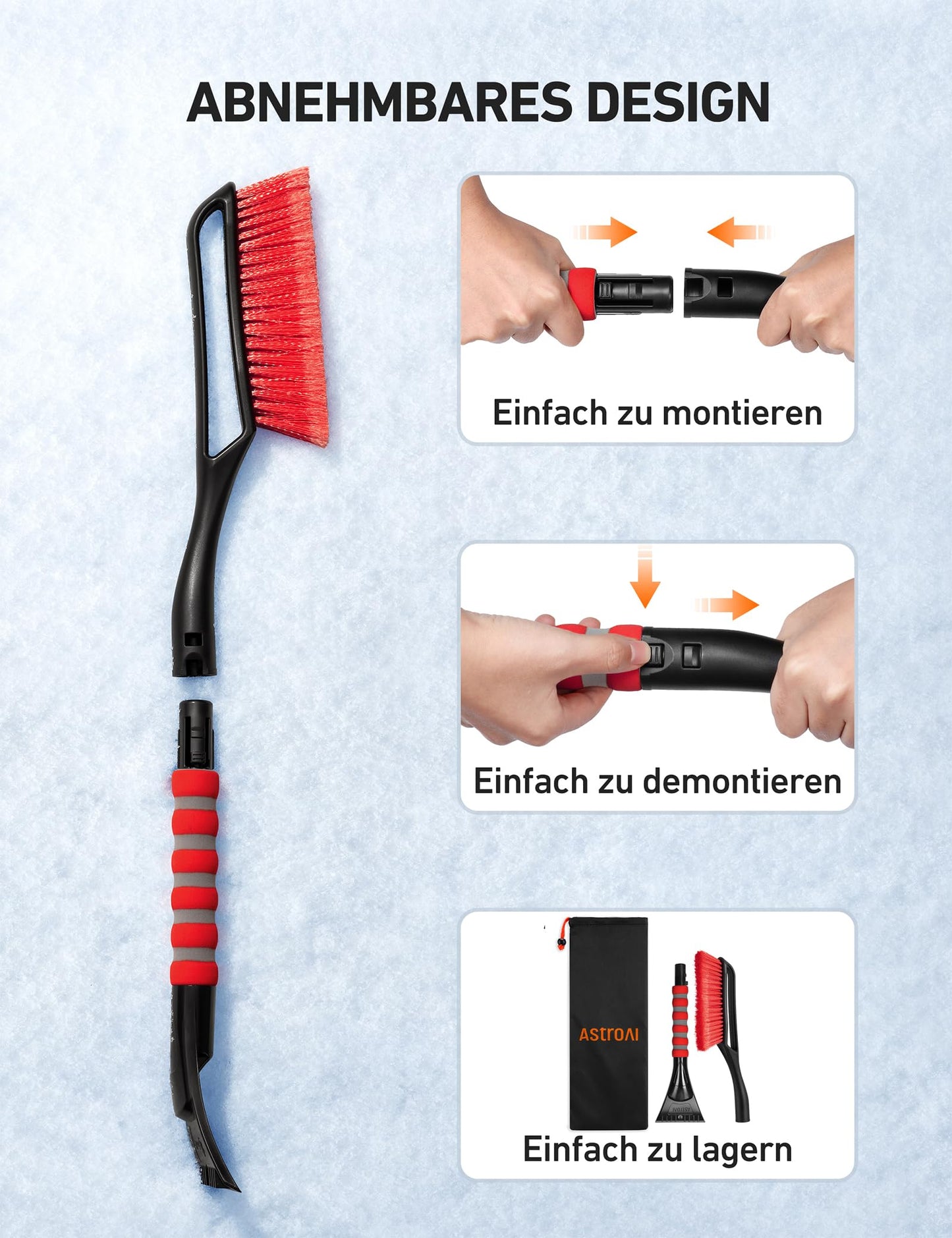 Eiskratzer, Auto-Eiskratzer, Schneebürste, abnehmbarer, ergonomischer Schaumstoffgriff für Pkw, Lkw und SUVs 