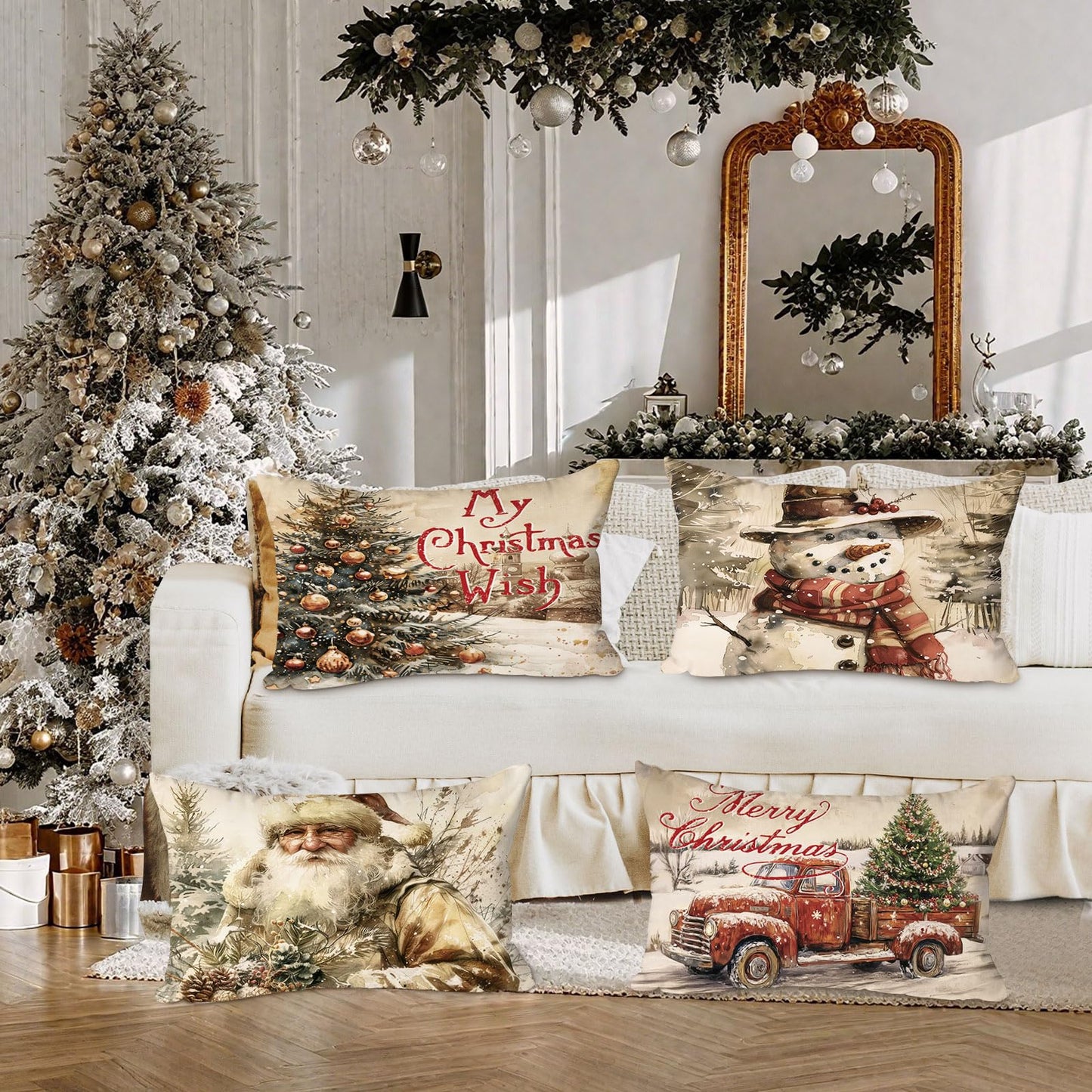 Lanpn Weihnachten Kissenbezug 4 stück, Weihnachtskissenbezug, Kissenbezüge für Winter Heim Schlafzimmer Wohnzimmer Sofa Couch 
