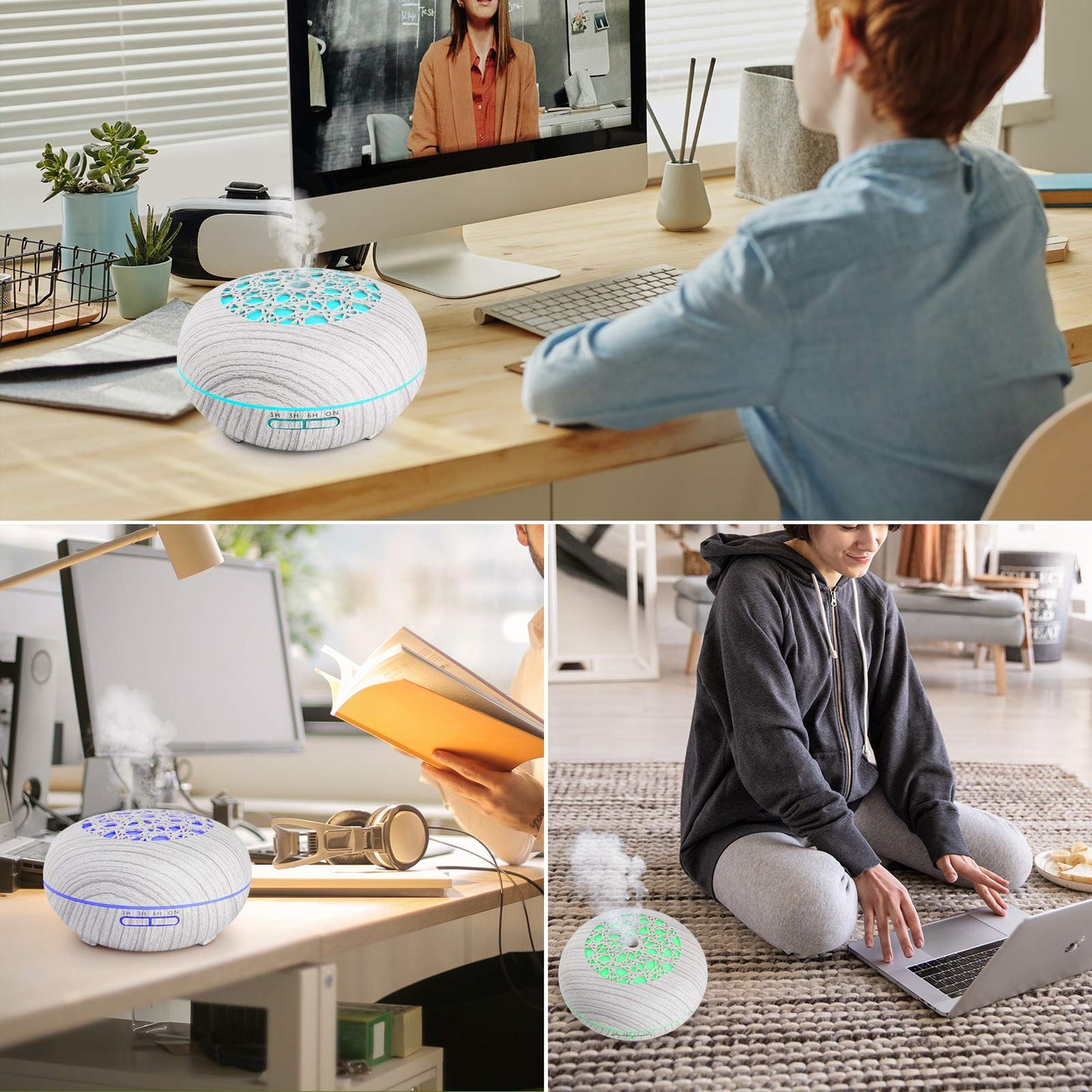 Aroma Diffuser Luftbefeuchter 550ml mit Fernbedienung, Ultraschall Vernebler Duftlampe Öl Diffusor mit 7 Farben LED 