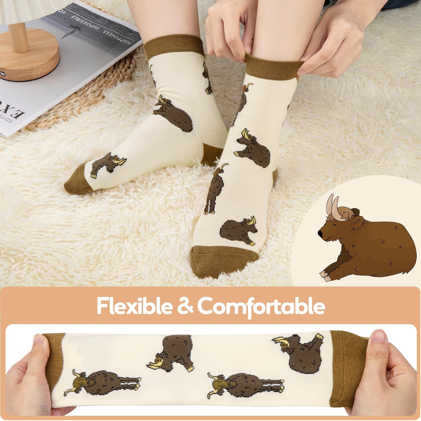 Chalier Cozy 5 Paar Damen Socken Hunde Katzen Motiven, Baumwolle