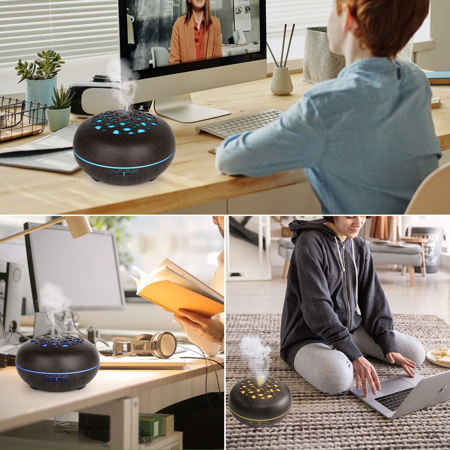 Aroma Diffuser Luftbefeuchter 550ml mit Fernbedienung, Ultraschall Vernebler Duftlampe Öl Diffusor mit 7 Farben LED 