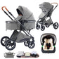 Shineey 3-in-1 Kinderwagen, Buggy, faltbarer Kinderwagen-Satz, Kombi-Kinderwagen 3-in-1 mit großer, komfortabler Babywanne, Gestell aus Aluminiumlegierung 