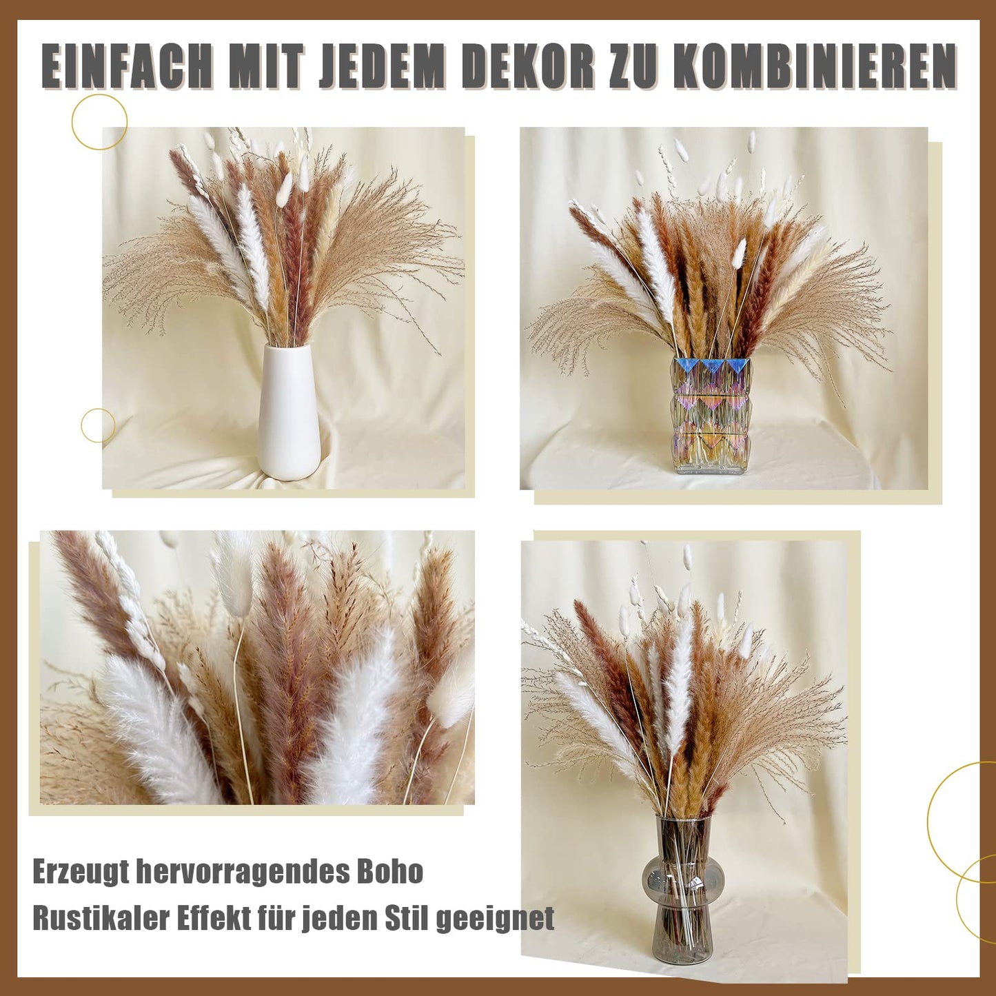 Getrocknetes Pampasgras, 60 Stück, natürliche Trockenblumen zur Dekoration, Schilfblumenstrauß 