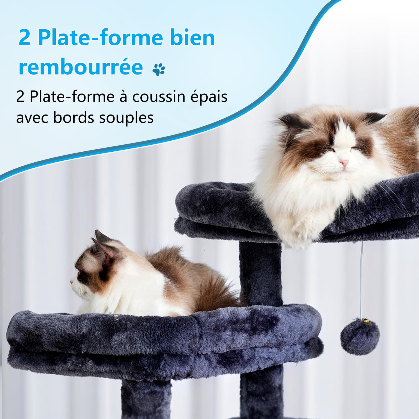 XXL Kratzbaum mit 2 großen Plattformen, 3 Höhlen, 2 Körben, Plüschbälle und Sisal-Kratzbäumen 