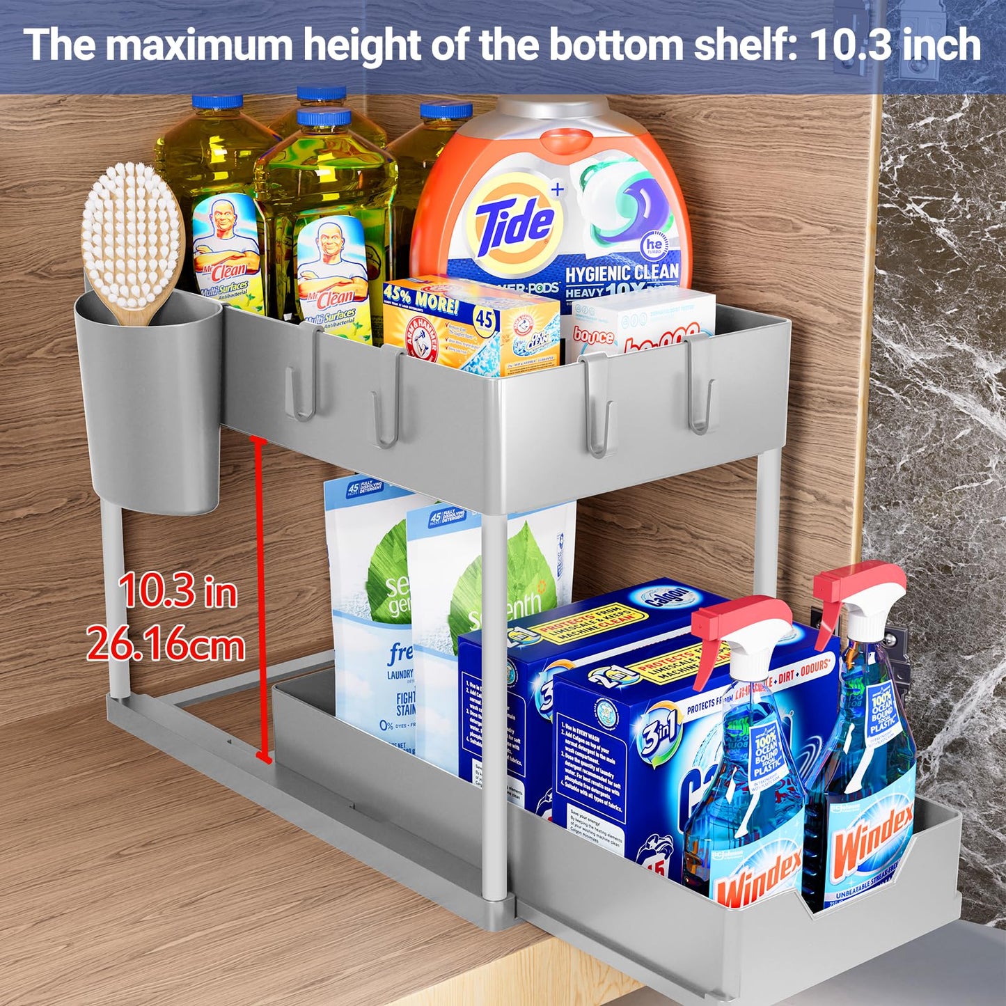 Puricon Unter Waschbecken Regal Spülschrank Organizer, 2 Etagen Standregal Küche Arbeitsplatte Regal Organizer 