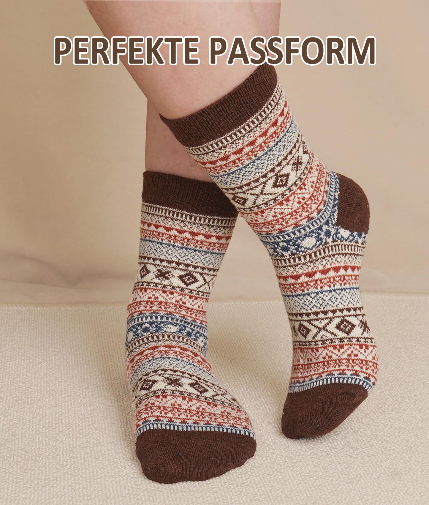 Wollsocken für Damen, 5 Paar, dicke Wintersocken, farbenfrohe Thermosocken – das perfekte Geschenk 