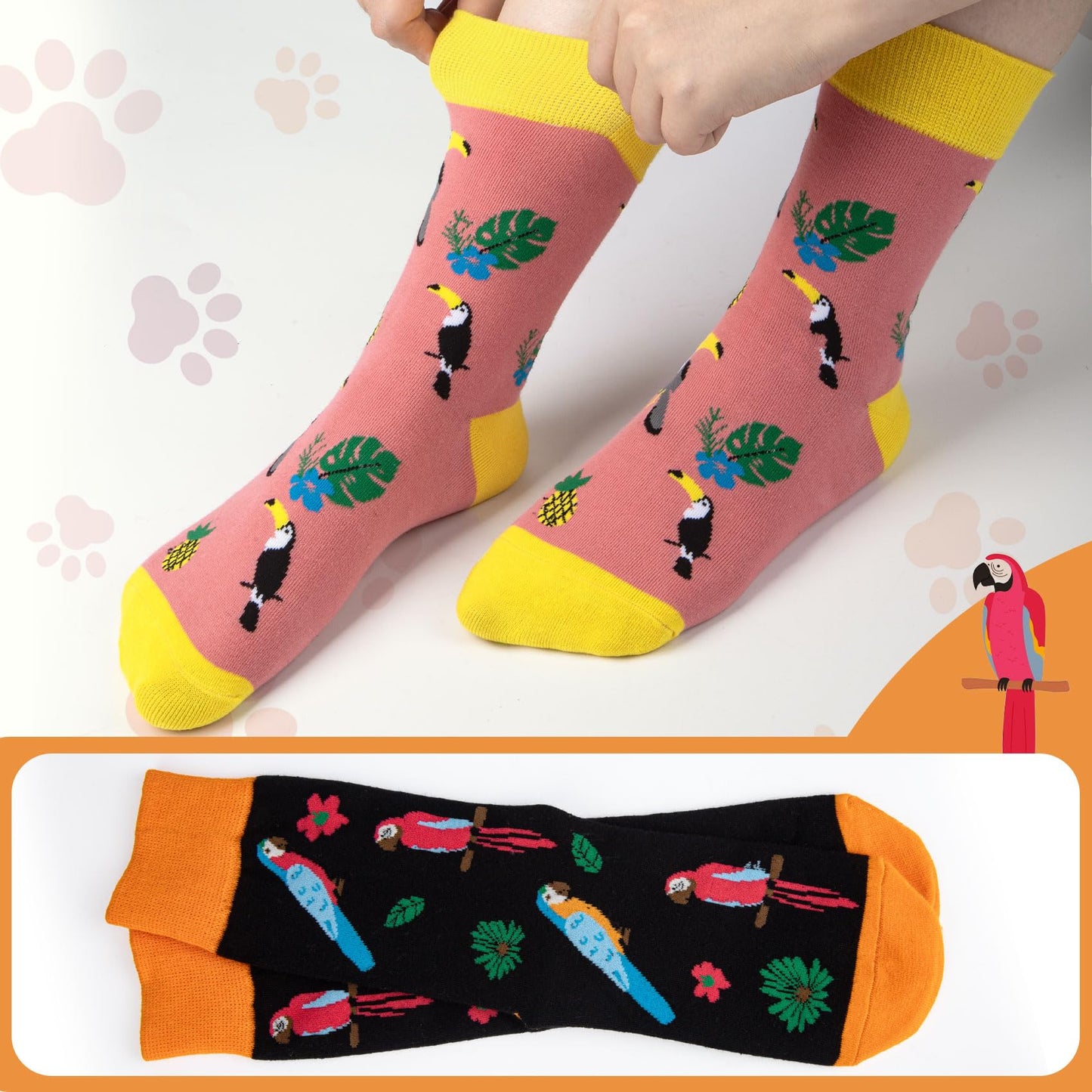 Chalier Cozy 5 Paar Damen Socken Hunde Katzen Motiven, Baumwolle