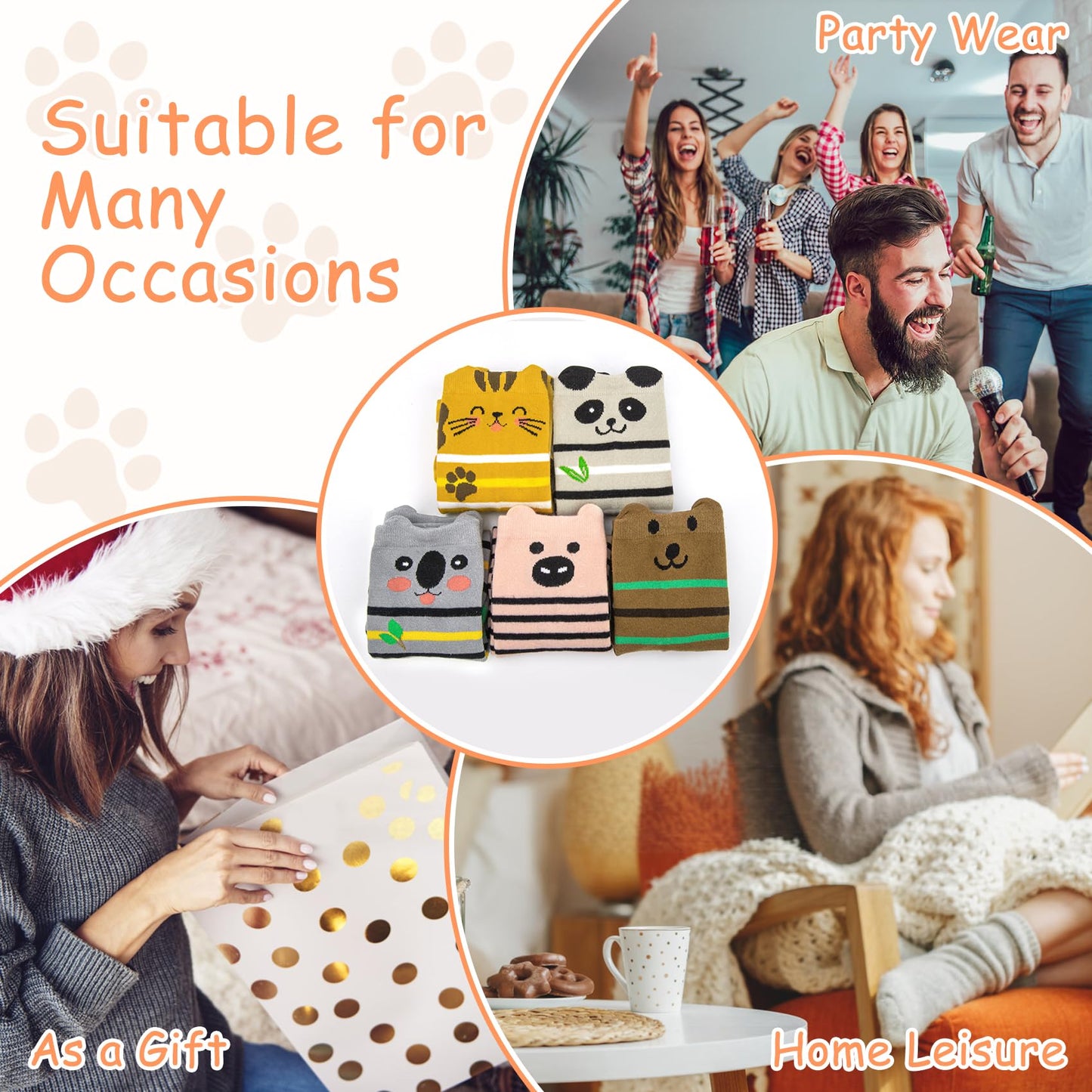 Chalier Cozy 5 Paar Damen Socken Hunde Katzen Motiven, Baumwolle