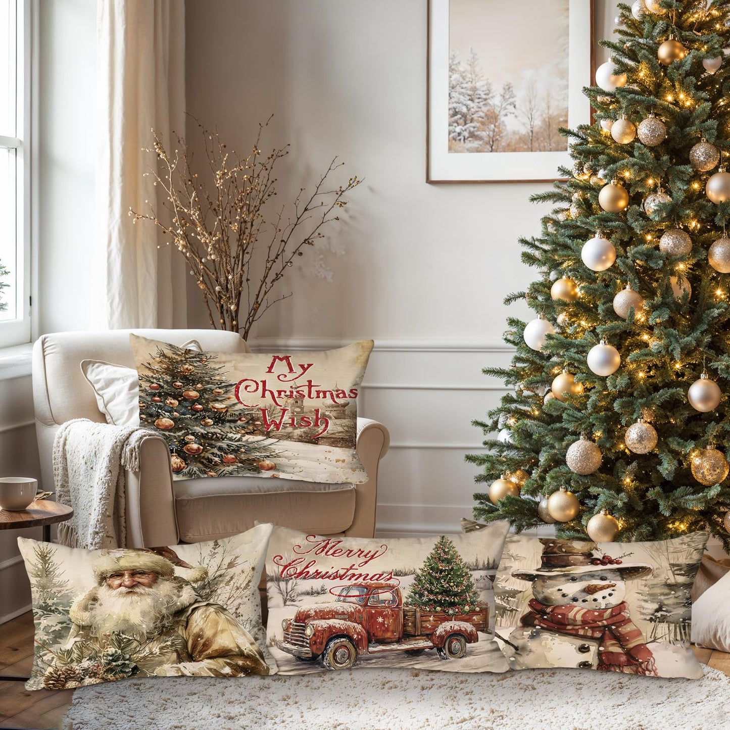 Lanpn Weihnachten Kissenbezug 4 stück, Weihnachtskissenbezug, Kissenbezüge für Winter Heim Schlafzimmer Wohnzimmer Sofa Couch 