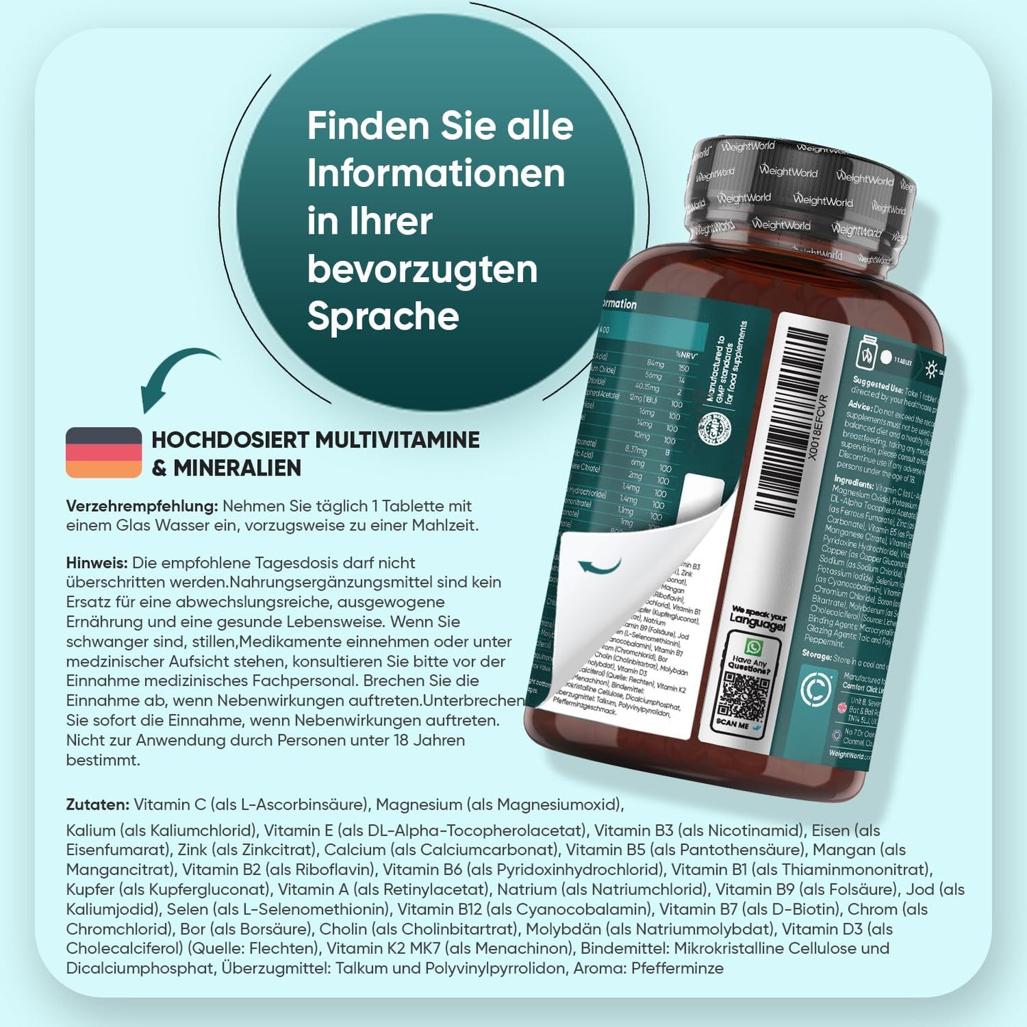 Multivitamin Tablets, 400 Vegan Pieces with 27 Vitamins and Minerals, Vitamin A to Z, Immune System, Energy and Metabolism (EFSA), Dietary Supplement for Men and Women