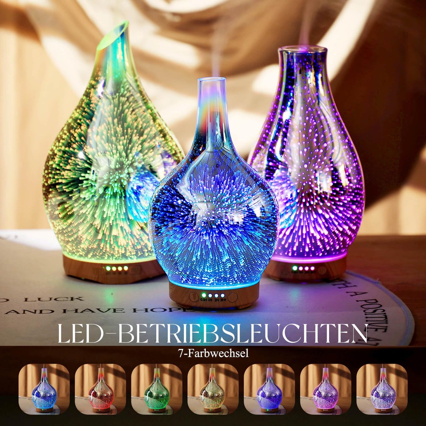 Aroma Diffuser Luftbefeuchter,150ml Luftbefeuchter Ultraschall Leise 7 farbwechselnde LEDs 