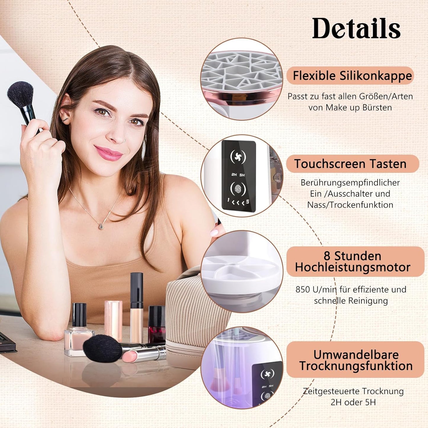 Electric Makeup Brush Cleaner Machine Automatic 3-in-1 - Includes Drying Station & Hygienic Care