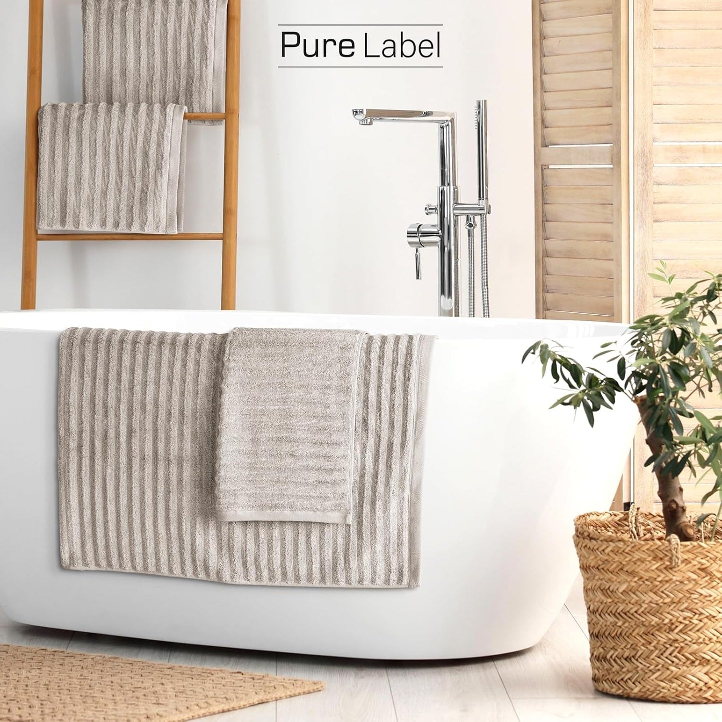 Pure Label 6-teiliges Handtuchset mit Aufhängeschlaufen aus 100 % Baumwolle, saugfähig und weich, 2 x Badetücher (70 x 140 cm), 2 x Handtücher (50 x 100 cm), 2 x Gästetücher (30 x 50 cm), 