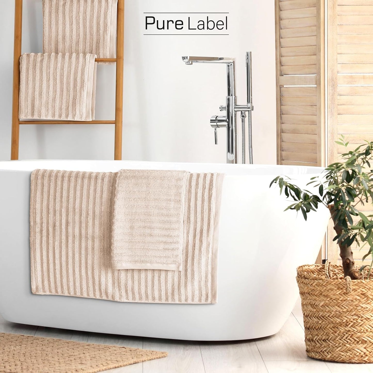 Pure Label 6-teiliges Handtuchset mit Aufhängeschlaufen aus 100 % Baumwolle, saugfähig und weich, 2 x Badetücher (70 x 140 cm), 2 x Handtücher (50 x 100 cm), 2 x Gästetücher (30 x 50 cm), 