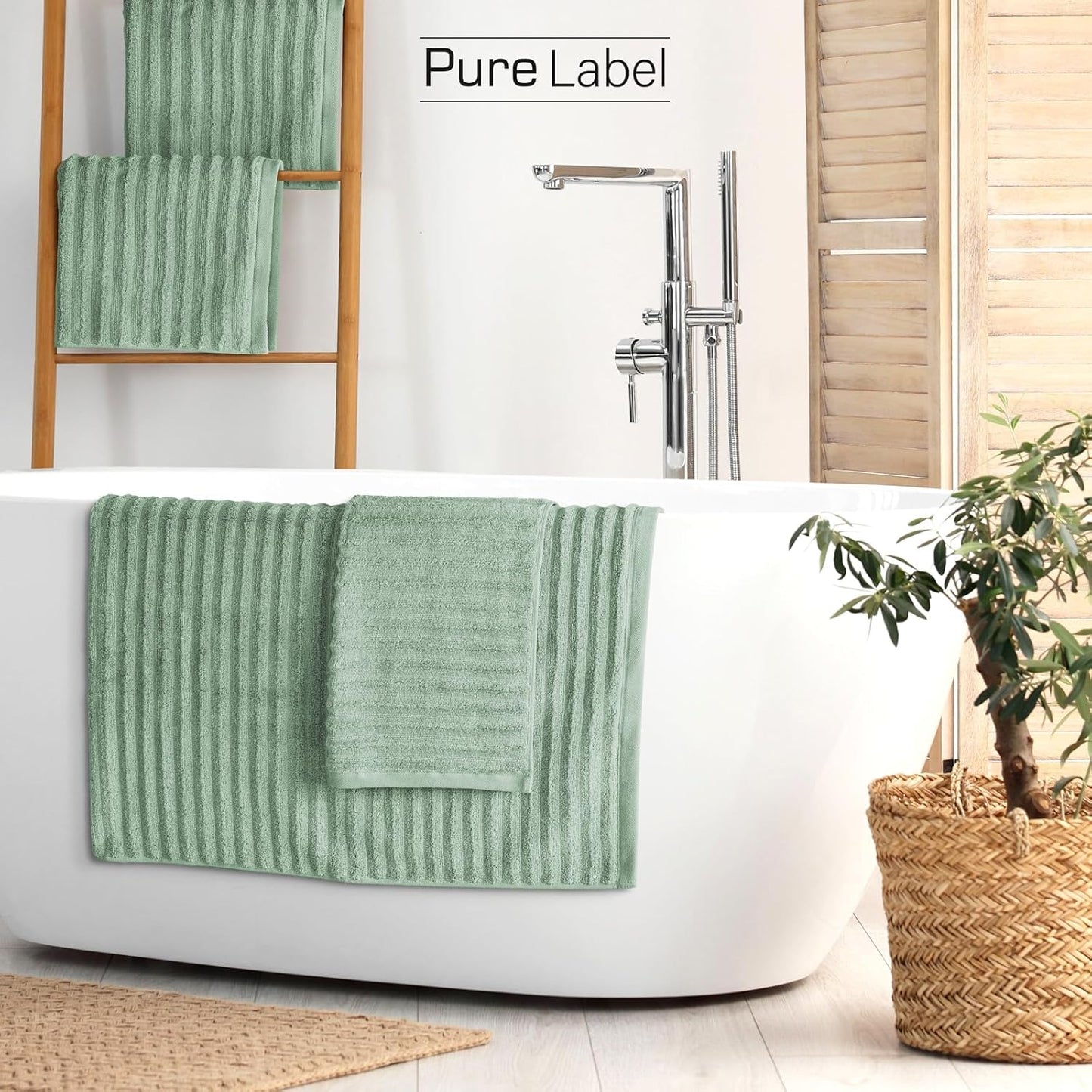 Pure Label 6-teiliges Handtuchset mit Aufhängeschlaufen aus 100 % Baumwolle, saugfähig und weich, 2 x Badetücher (70 x 140 cm), 2 x Handtücher (50 x 100 cm), 2 x Gästetücher (30 x 50 cm), 
