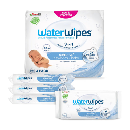 WaterWipes Plastic-Free Original Baby Wipes, 99.9% Water-Based Cleaning Wipes, Unscented for Sensitive Skin