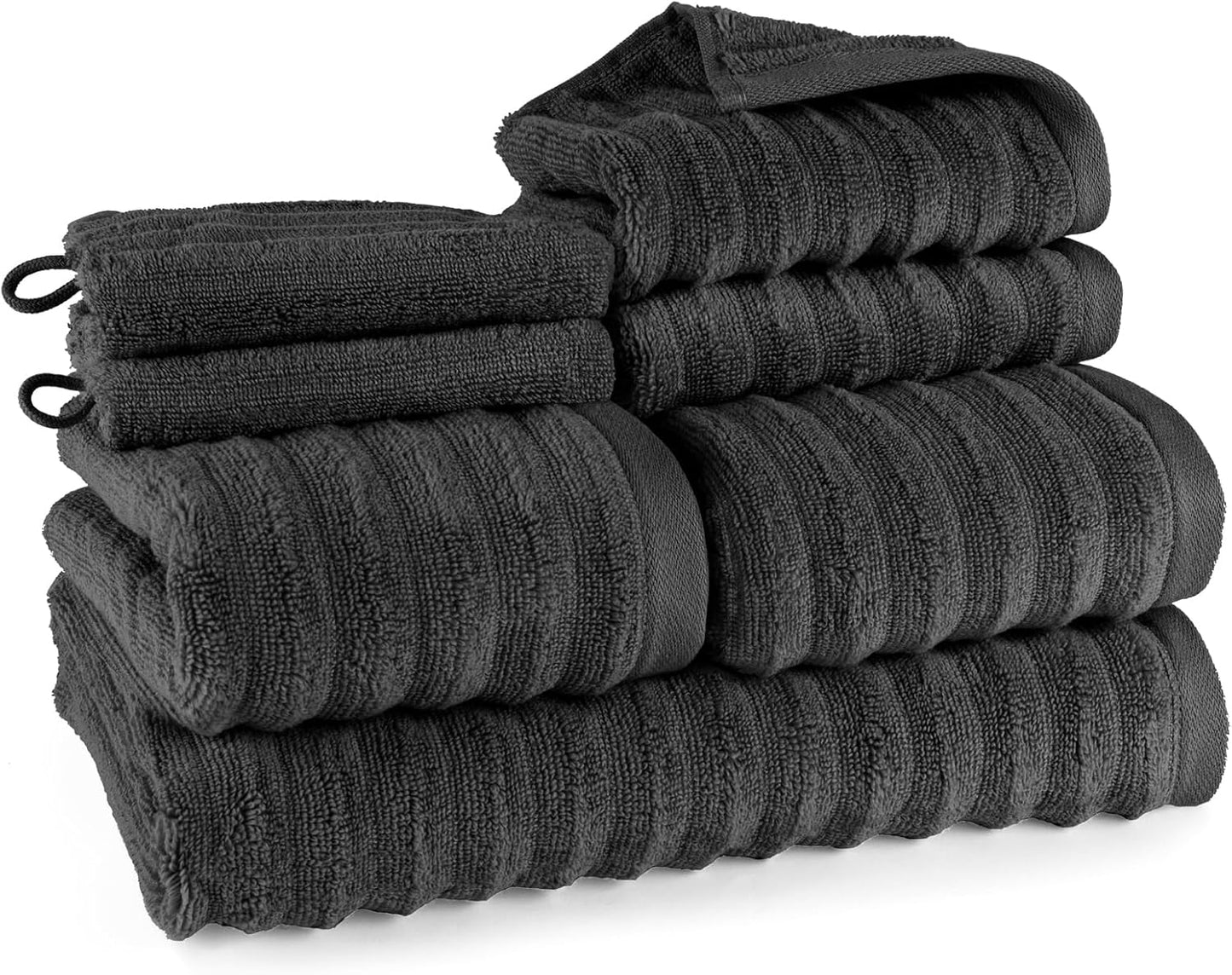 Pure Label 6-teiliges Handtuchset mit Aufhängeschlaufen aus 100 % Baumwolle, saugfähig und weich, 2 x Badetücher (70 x 140 cm), 2 x Handtücher (50 x 100 cm), 2 x Gästetücher (30 x 50 cm), 