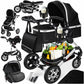 Kesser® Loops 3-in-1 Kombi-Kinderwagen, Komplettset inklusive Babywanne, Buggy-Sportsitz und Babyschale, Vollgummireifen 
