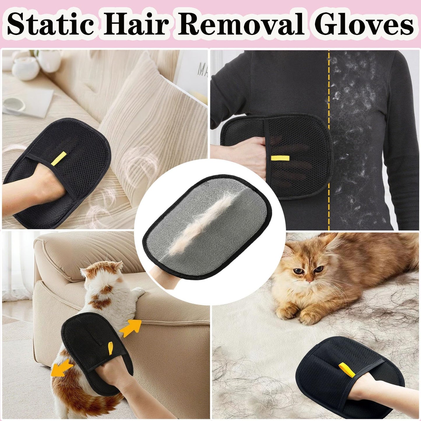 3 Stück Hundebürste Katzenbürste für Langhaar und Kurzhaar, Tierhaarentferner Handschuh 